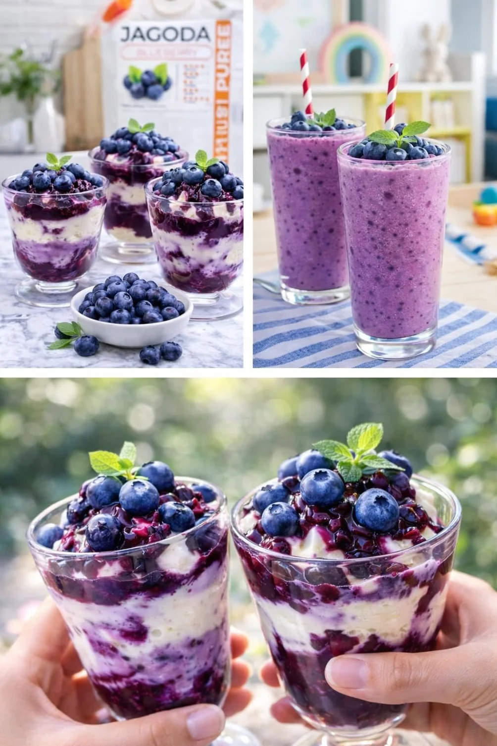 Premium Puree Jagoda 1 kg – Naturalne puree jagodowe 90% owoców + 10% cukru | Bez konserwantów i barwników | Do wypieków, deserów, lodów, koktajli, smoothies, Jagody Pulpa