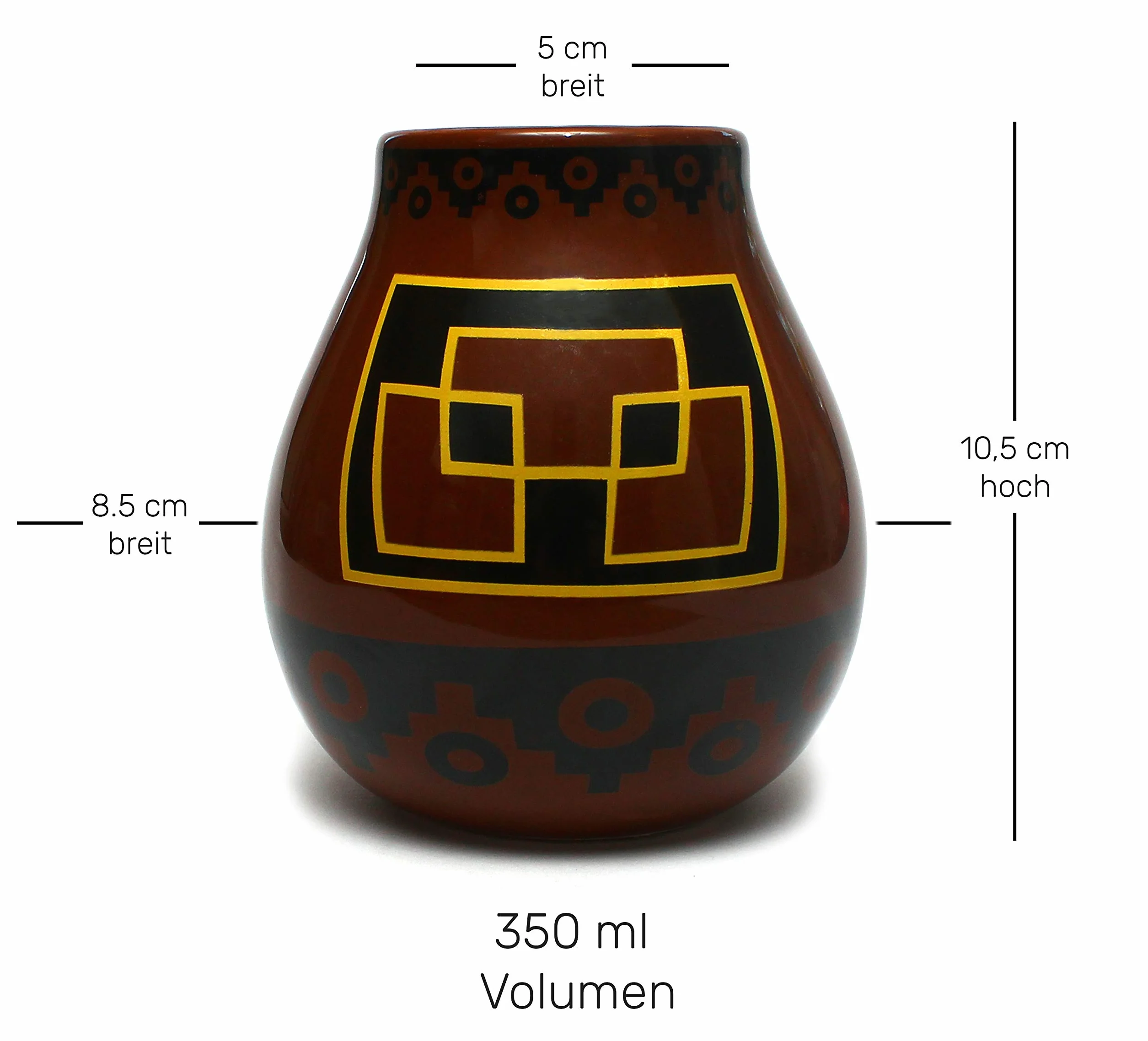 Mate Green Ciasto Bas 350 ml – kubek ceramiczny do Yerba Mate z Bombilla | południowoamerykańskie wzornictwo, glazurowane, łatwe do czyszczenia, wytrzymałe i trwałe | idealny zestaw dla miłośników