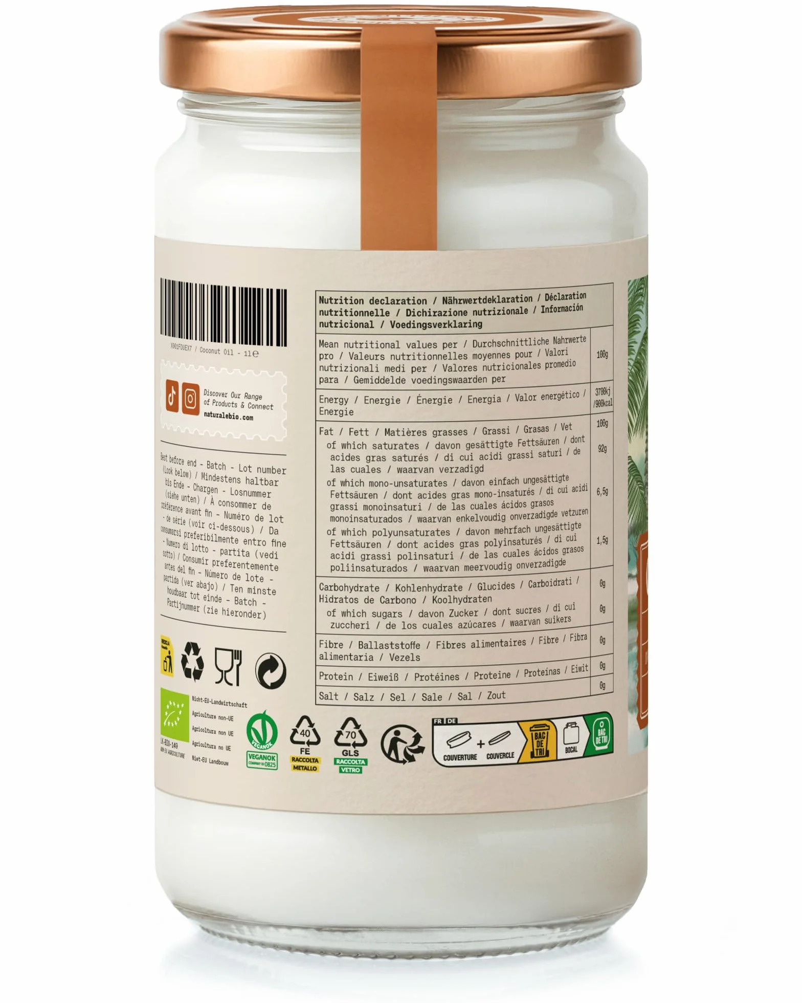 Olej kokosowy ekologiczny Extra Virgin 1000 ml. Surowy i tłoczony na zimno. 100% organiczny, naturalny i czysty. Bio natywny i nierafinowany. Kraj pochodzenia Sri Lanka. NaturaleBio