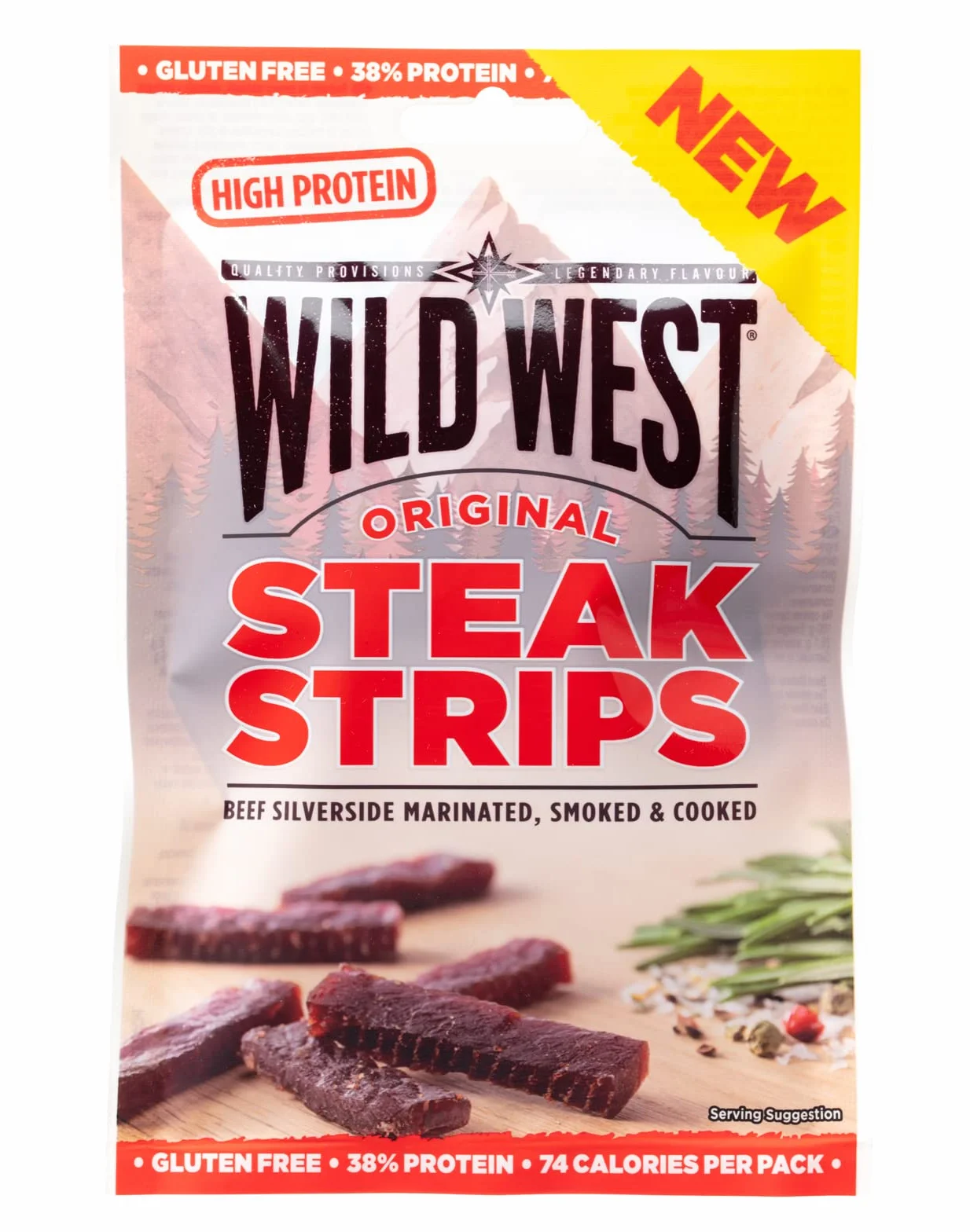 Wild West Paski do steków, 16 x 25 g, oryginalna wołowina, beef Jerky high Protein suszone mięso, przekąska proteinowa