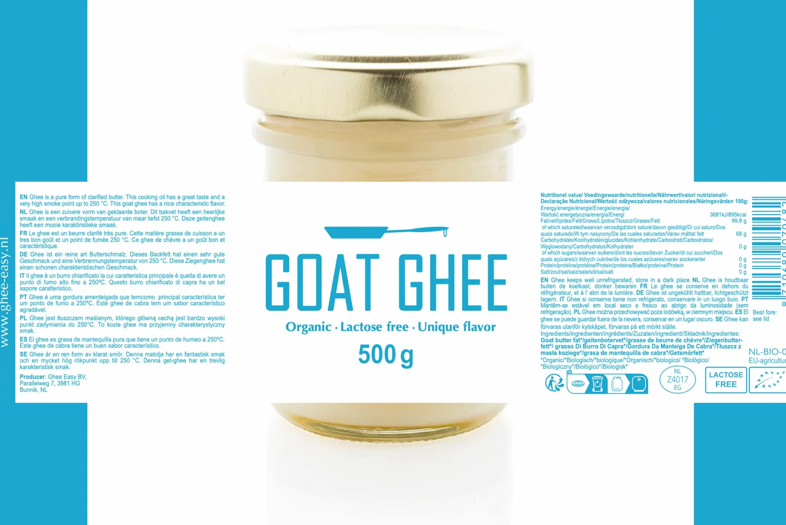 Organic Goat Ghee 500g Pure Clarified Butter Paleo Keto Gluten-Free Lactose-Free Ayurveda