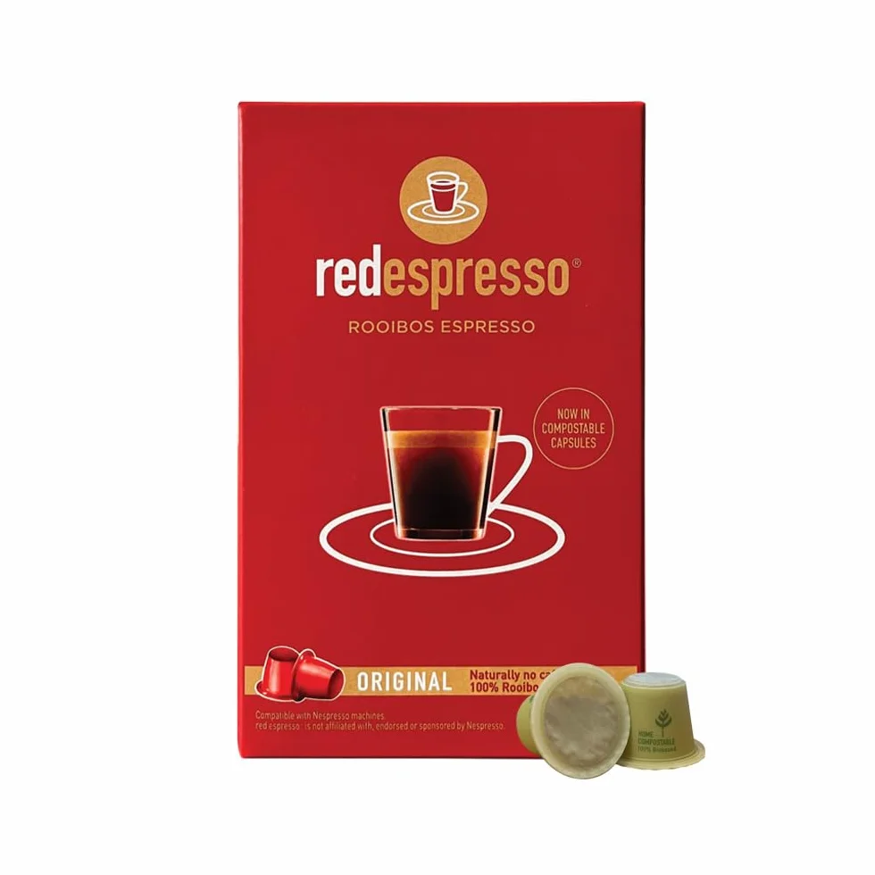 Red Espresso Rooibos Herbata Czerwony Krzew 10 Kapsułek Kompostowalnych Kompatybilna z Nespresso Naturalna Wegańska Bezglutenowa Bez Cukru