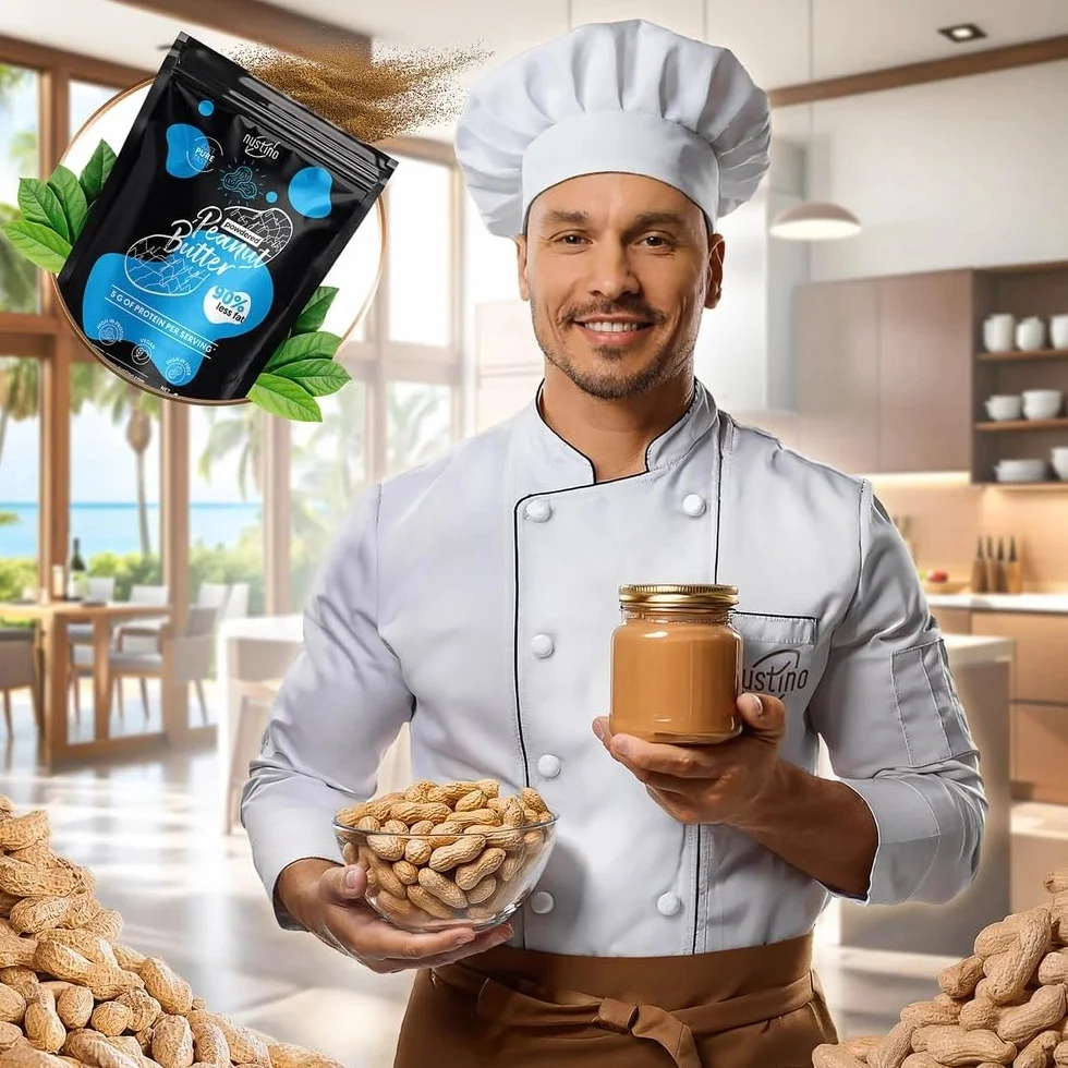 Nustino Masło orzechowe w proszku bez cukru Pure 400 g - wysokobiałkowe (50%), 90% mniej tłuszczu, wegańskie i bezglutenowe