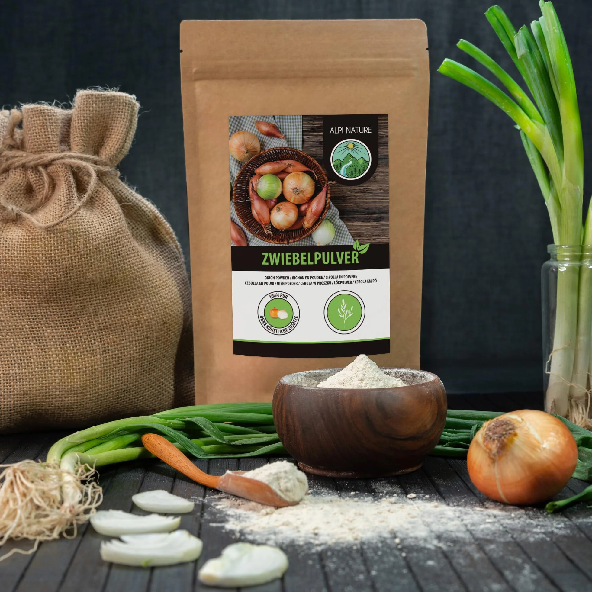 Alpi Nature Proszek Cebulowy 1kg, Mielona Suszona Cebula, Proszek Cebulowy do Gotowania