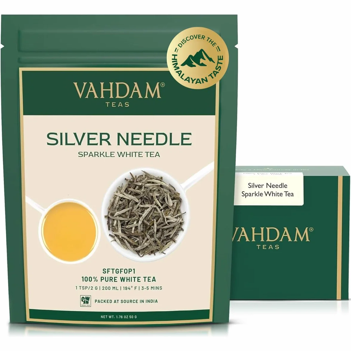 VAHDAM Silver Needle lisci bialej herbaty Loose (25 Cups) | Najzdrowsze herbaty, 100% Natural White Tea Leaves | Potezne antyutleniacze, kofeina Darmowe | Brew jak goraca herbata, Iced Tea lub herbata Kombucha | 50gm