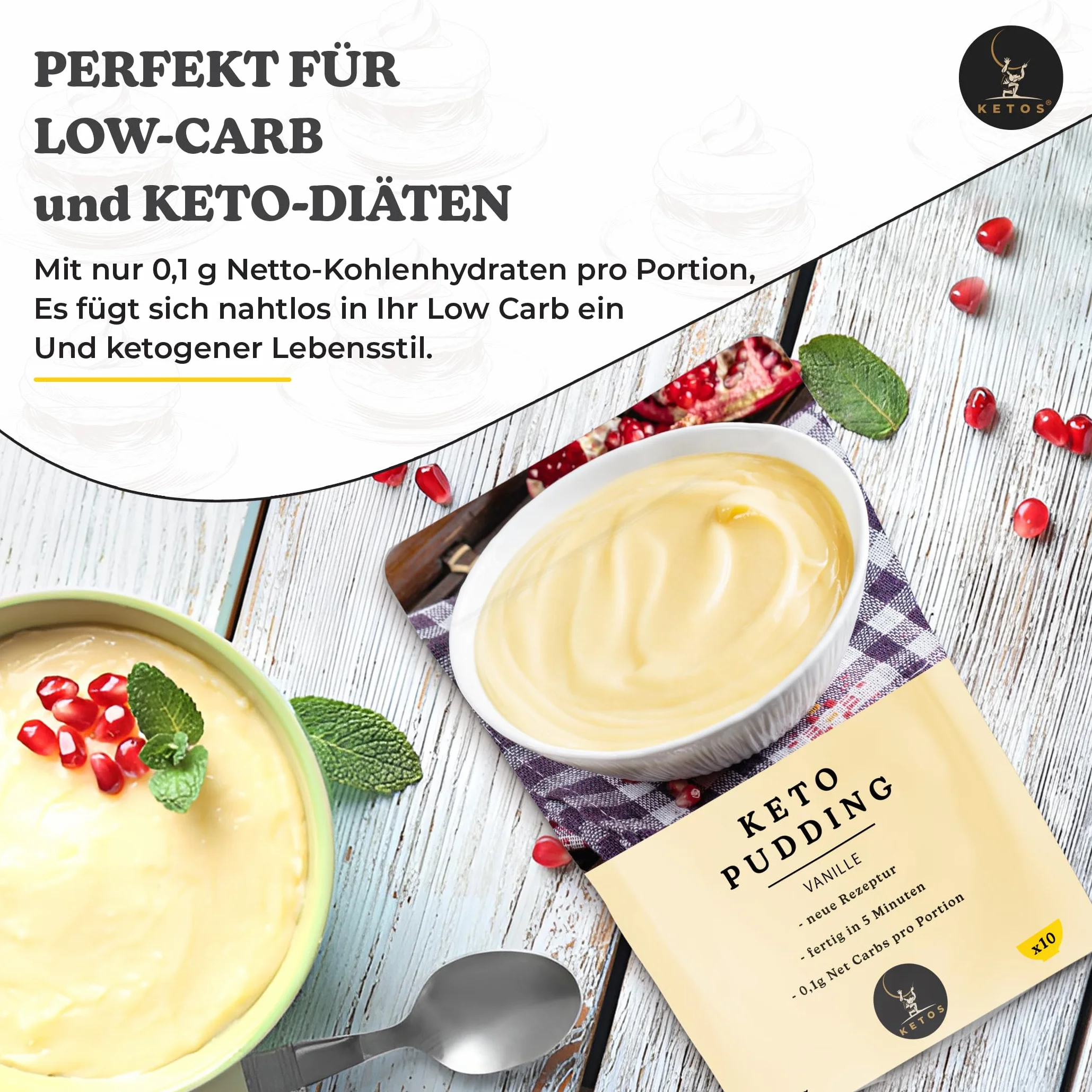 Keto Pudding duże opakowanie wanilii | do odżywiania niskowęglowodanowego i keto | 0,2 g węglowodanów netto | bogaty w błonnik
