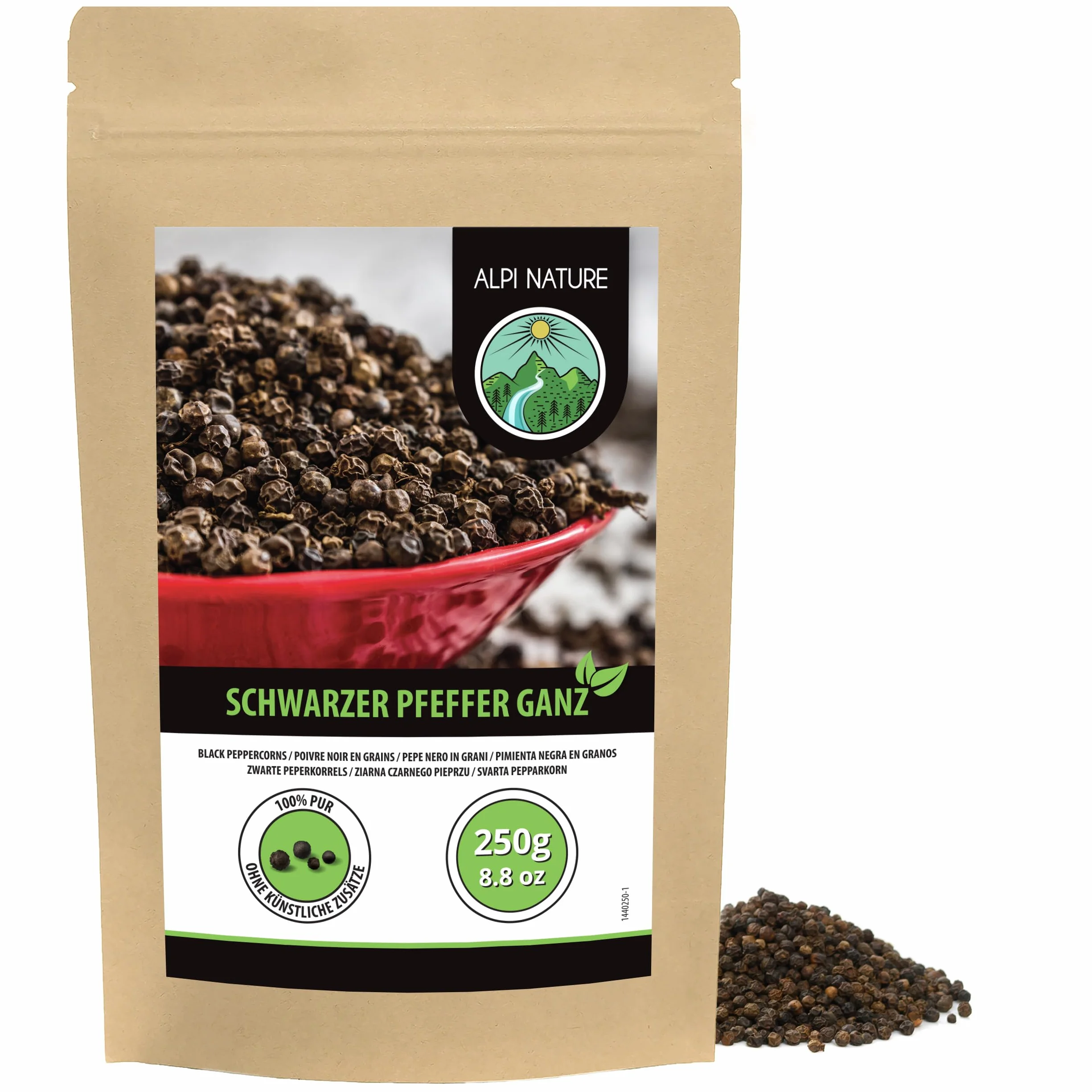Schwarzer Pfeffer ganz 250g Pfefferkörner naturrein vegan