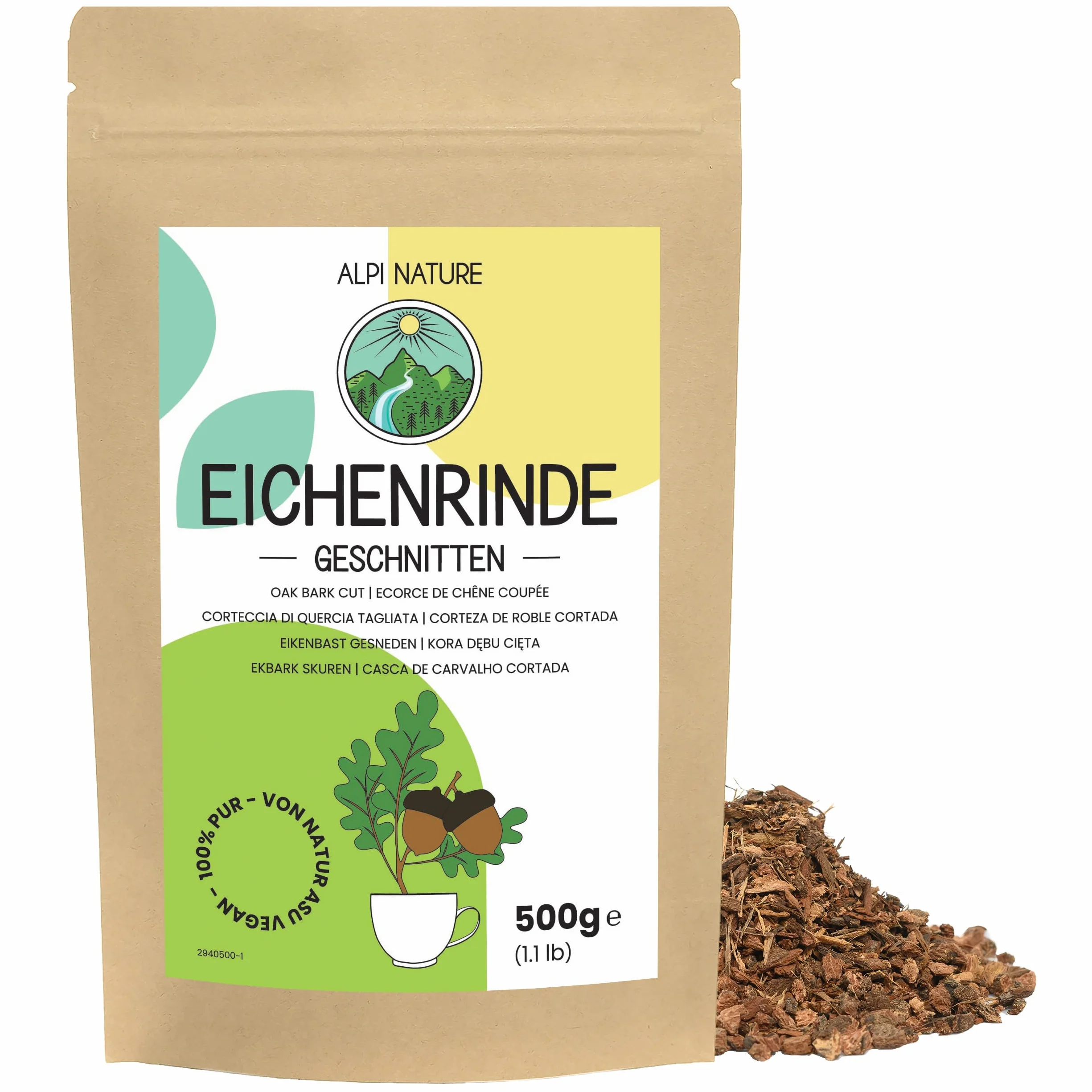 Alpi Nature Herbata z Kory Dębu 500g, Suszona i Cięta Kora Dębu do Przygotowania Herbaty i Naparów