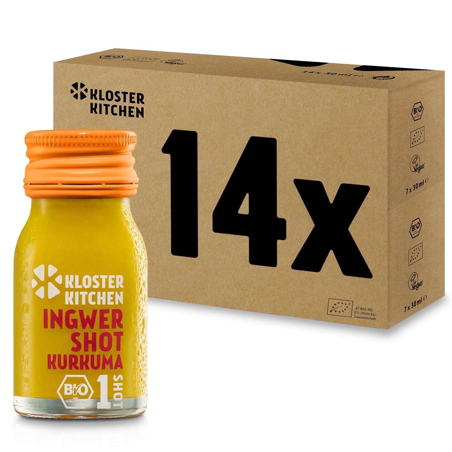 Kloster Kitchen Bio imbir Shot Kurkuma 1SHOT 14 x 30 ml z prawdziwymi kawałkami imbiru