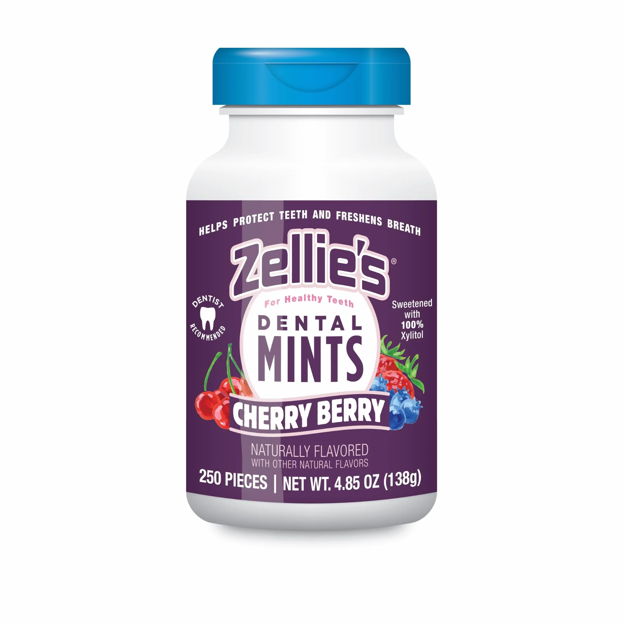 Zellie's Xylitol Sugar Free Cherry Berry Breath Mints, Non-GMO Low-Calorie Gluten Free Vegan Kosher, 250 Count