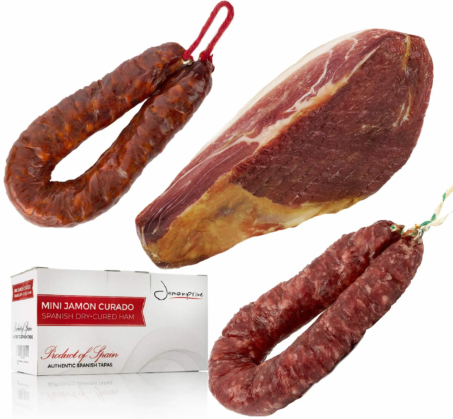Szynka Serrano Dojrzewająca bez Kości 1 kg + Chorizo Riojano 200 g + Kiełbasa Salchichón 200 g – Jamonprive