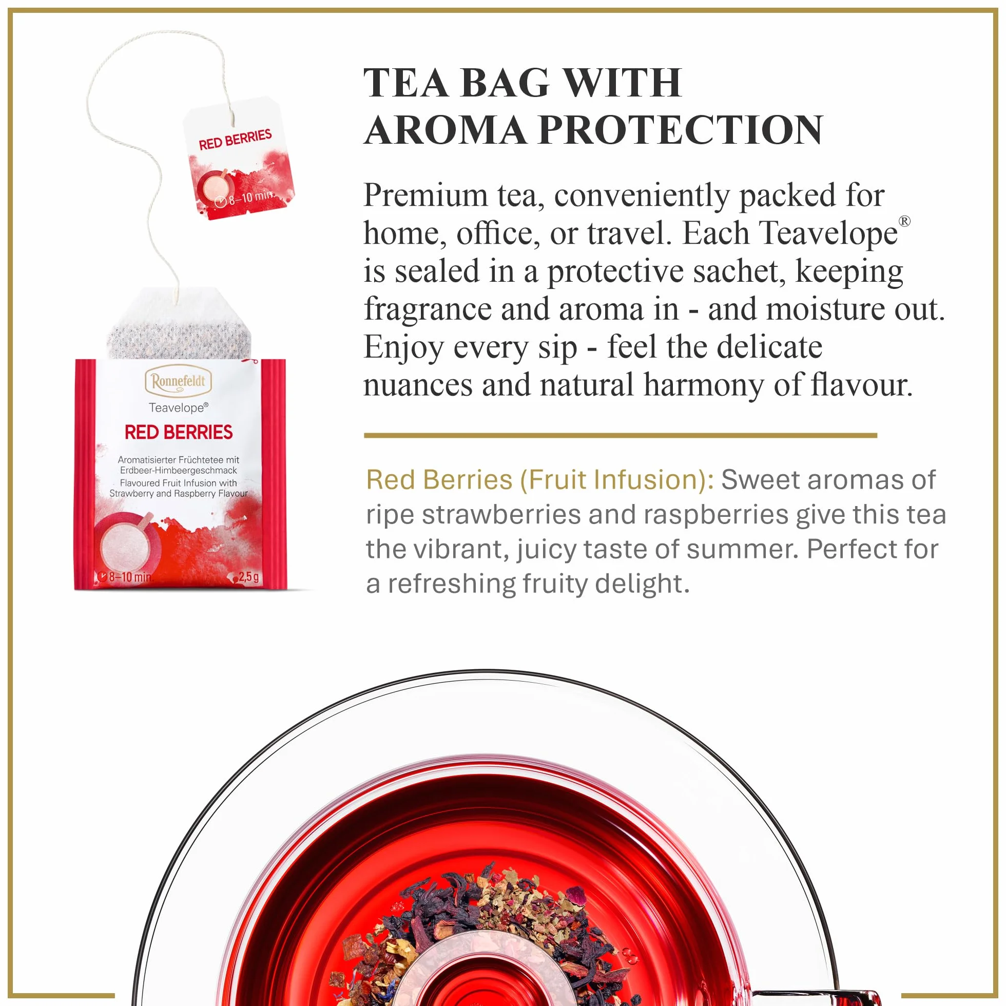 Ronnefeldt Teavelope "Red Berries" – herbata owocowa o smaku truskawkowo-malinowym, 25 torebek herbaty, 62,5 g