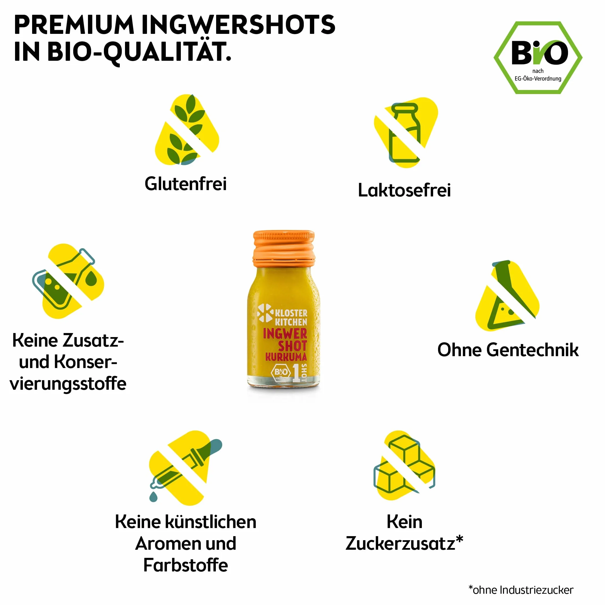 Kloster Kitchen Bio imbir Shot Kurkuma 1SHOT 14 x 30 ml z prawdziwymi kawałkami imbiru