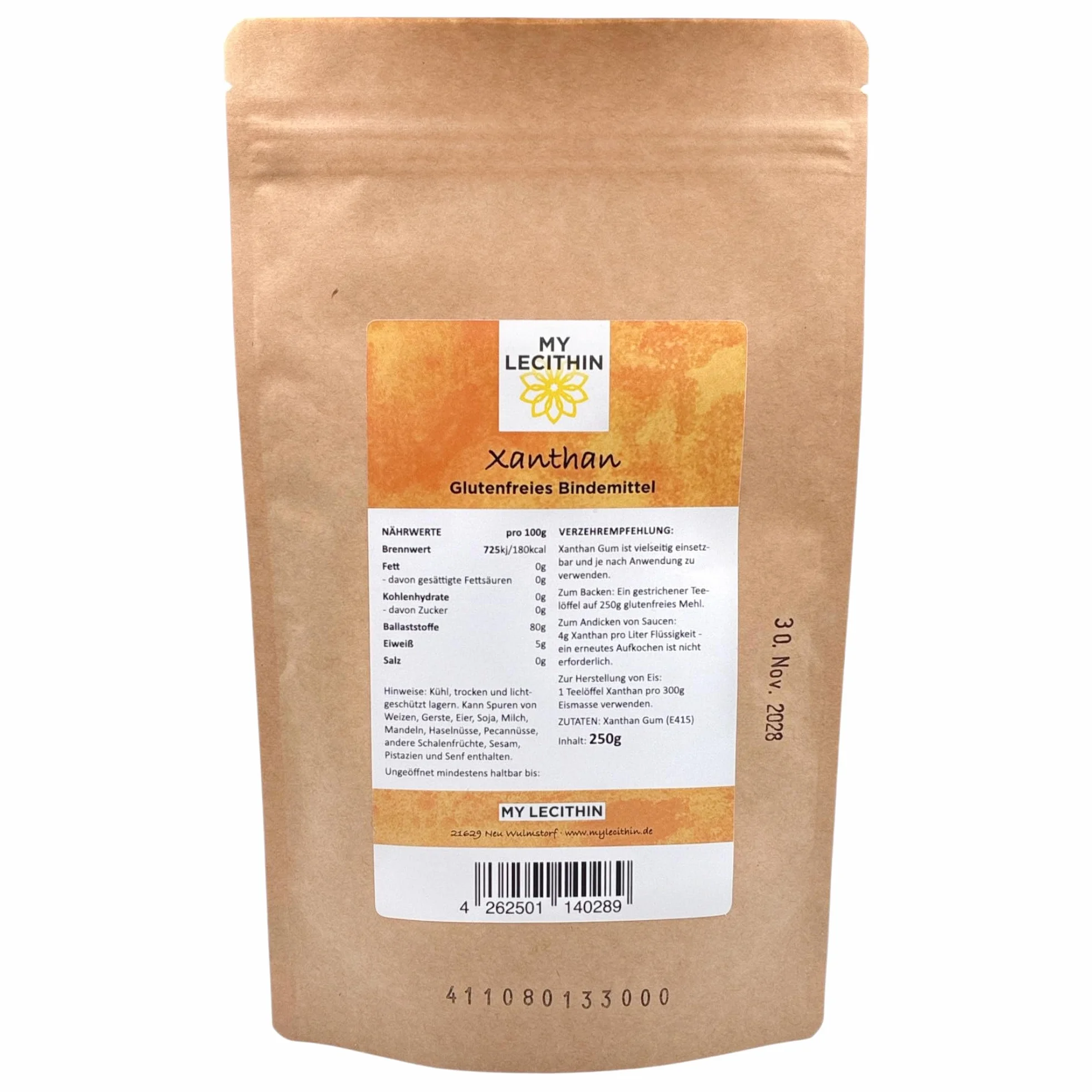 MY LECITHIN Guma ksantanowa, 250 g, spoiwo bezglutenowe, zagęszczacz E415, wegańska, do pieczenia i sosów