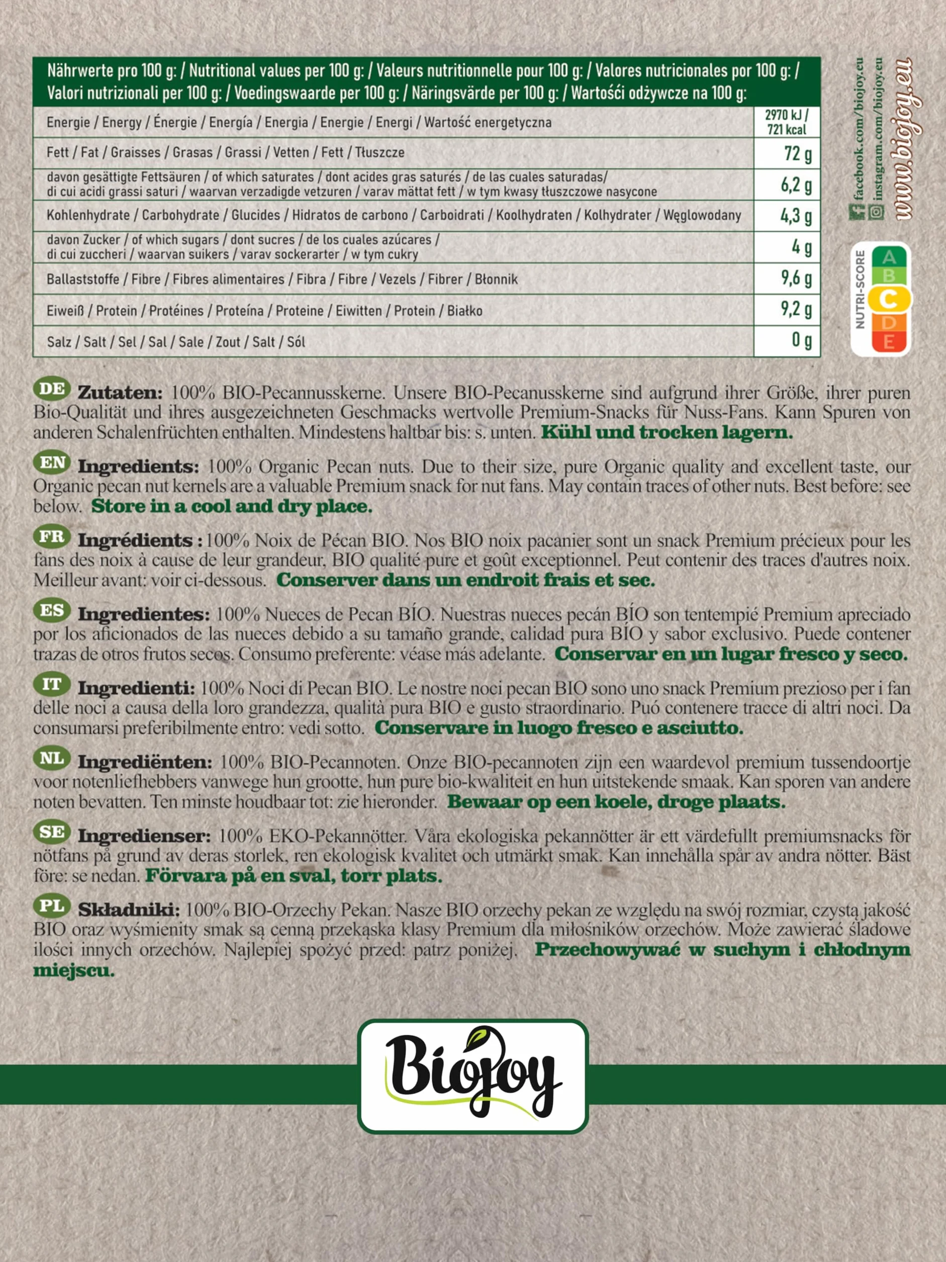Biojoy BIO-Orzechy pekan połówki surowe niesolone 1 kg