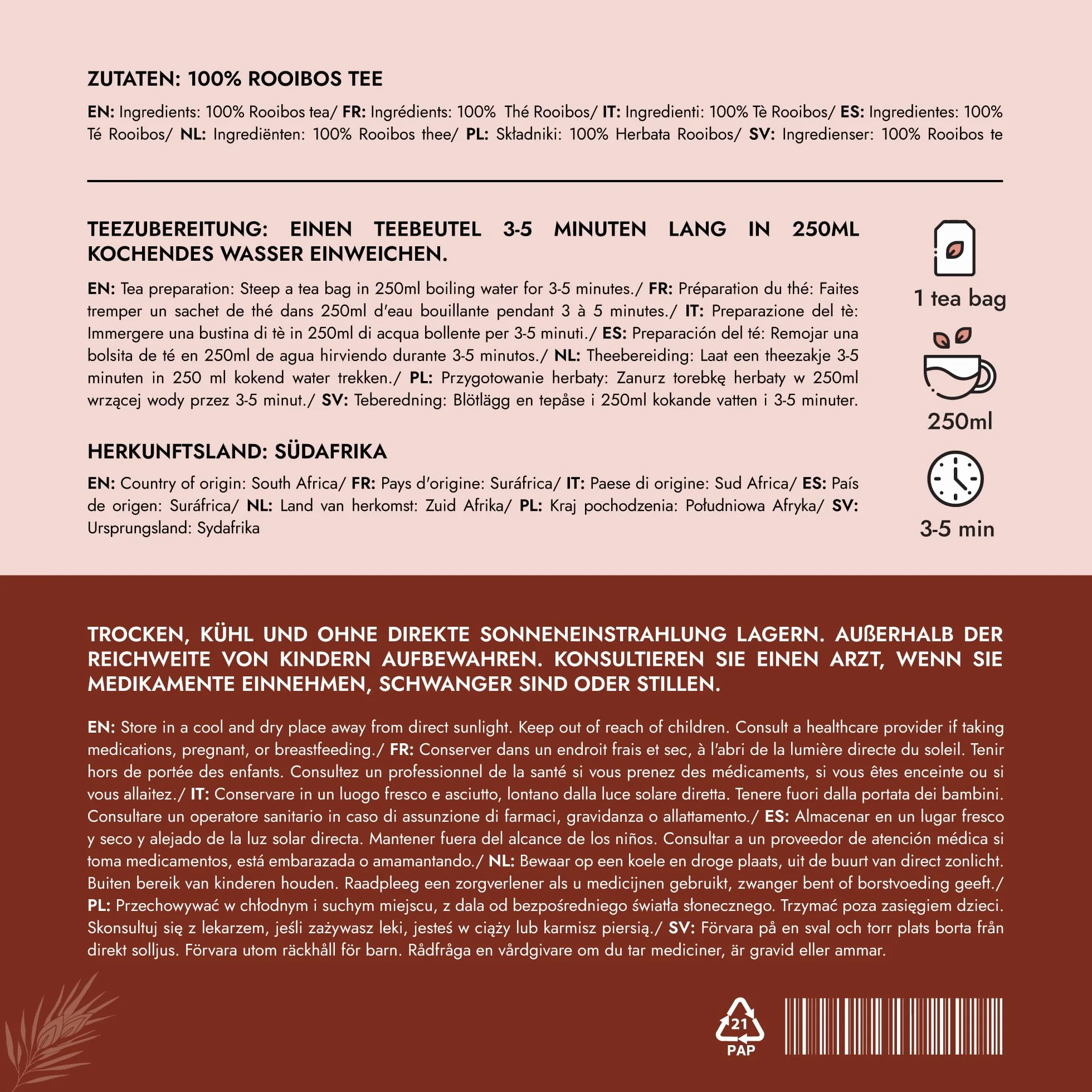 Alpi Nature Herbata Rooibos, 120 Torebek Herbaty Rooibos, 180g, Opakowanie 6 × 20 Torebek po 1,5g
