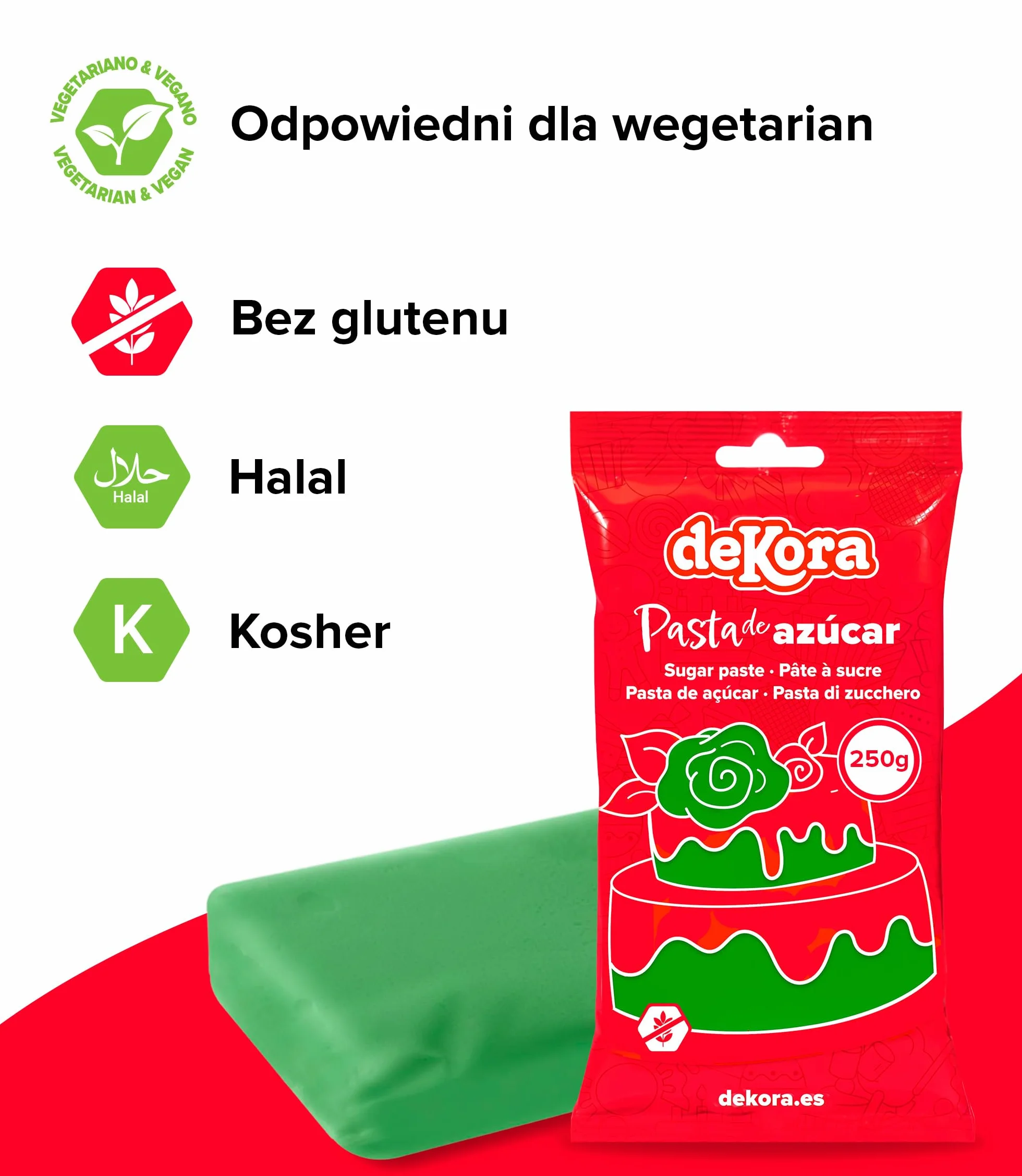 dekora – Masa cukrowa szmaragdowozielona 250 g | Fondant do tortów | Elastyczna i łatwa w użyciu | Bez glutenu, bez laktozy, Halal, Koszerna, odpowiednia dla wegetarian