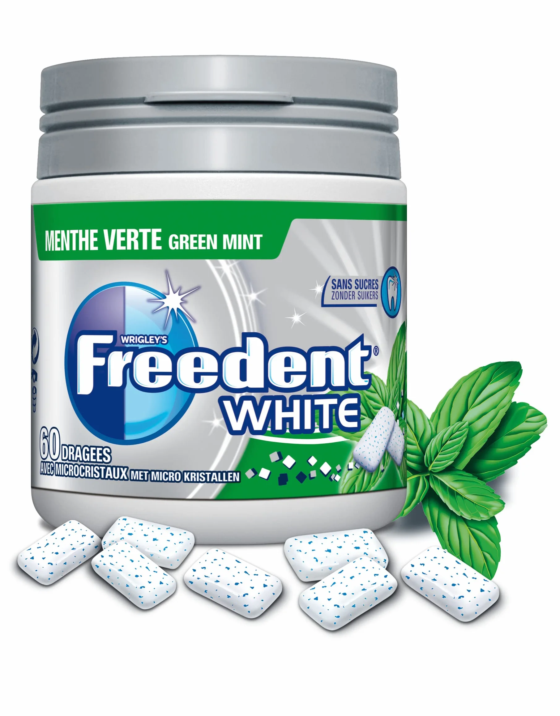 FREEDENT WHITE guma do żucia Menthe Verte sans sucres - zestaw 60 drażetek - 84 g
