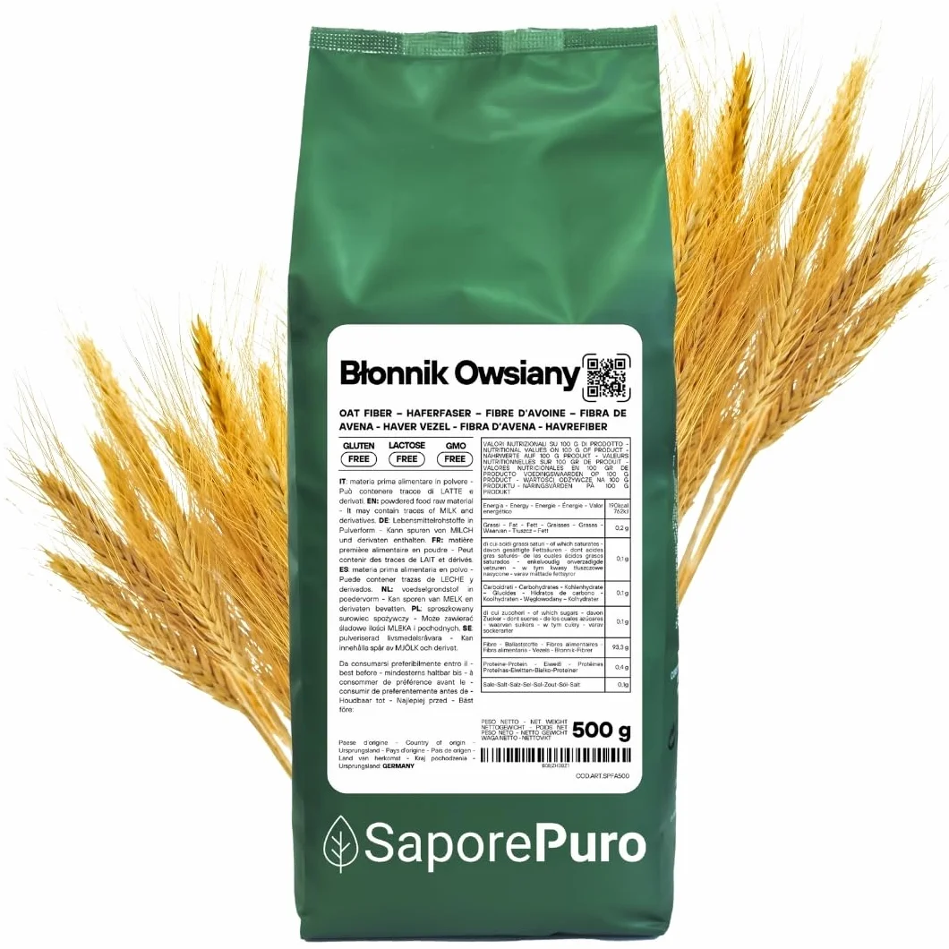 SaporePuro Błonnik Owsiany w proszku - 500 gr - Bezglutenowy - Naturalne źródło błonnika