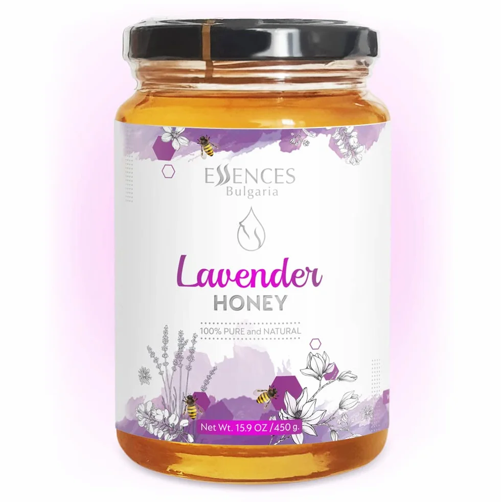Essences Bułgaria Surowy Miód Lawendowy 450gr | Niesamowity smak | 100% Czysty i Naturalny | Bez dodatków | Surowy miód pszczeli | Naturalny słodzik | Wolne od GMO | Bezglutenowe