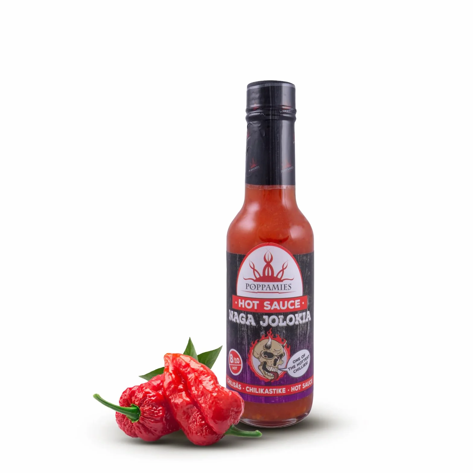 Poppamies Naga Jolokia Hot Sauce - bezglutenowy, bez laktozy, wegański - Pikantność: 8/10-150ml