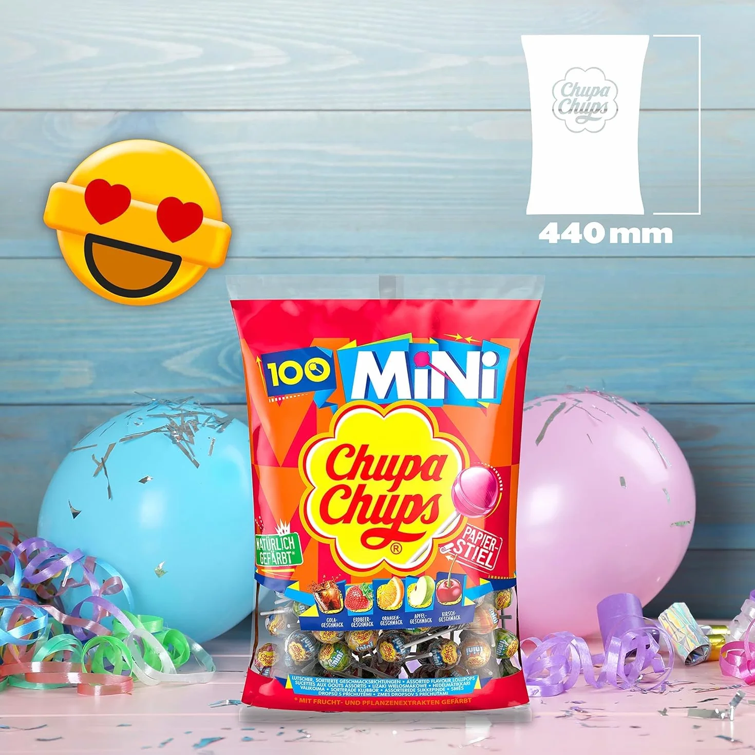 Chupa Chups Mini Classic Lizaki Owocowe, Pomarańczowy, 100 sztuk