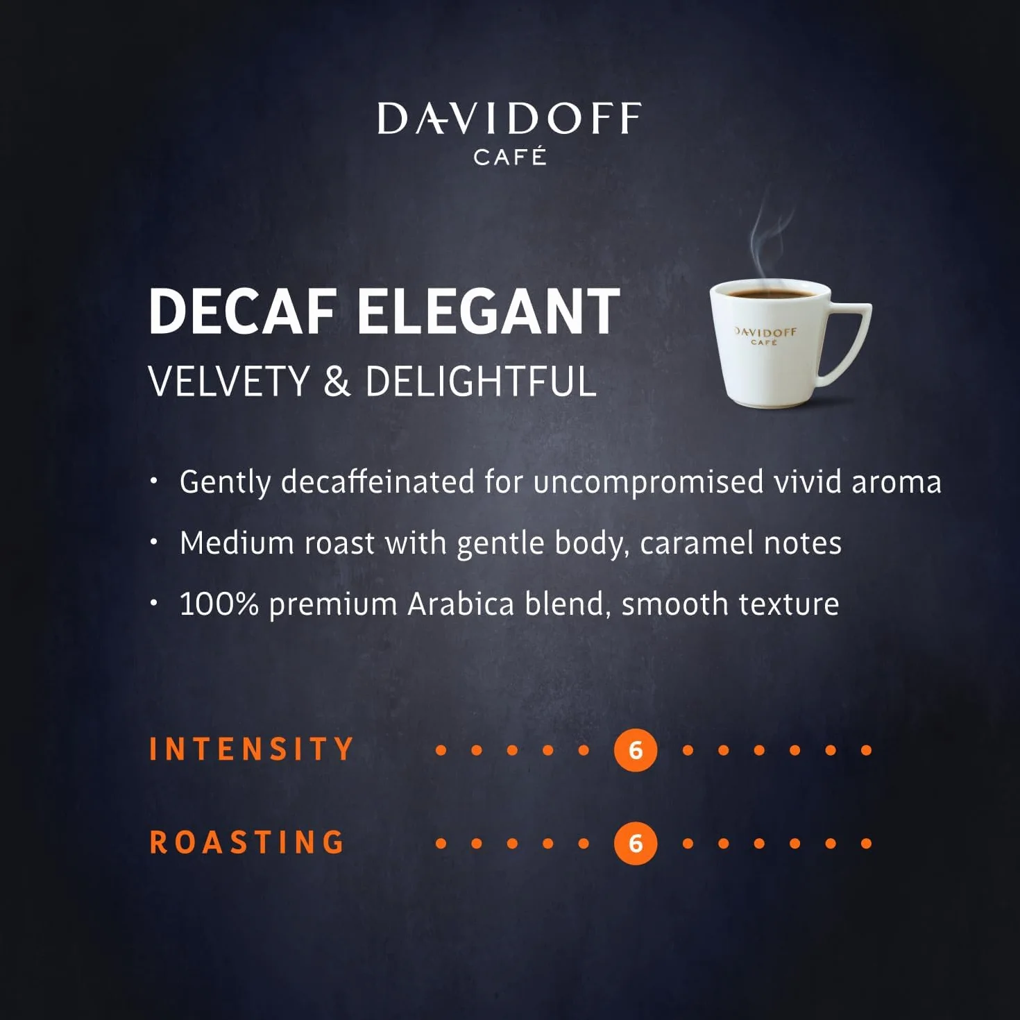 Davidoff Decaf Elegant, Kawa Rozpuszczalna, 100% Arabika, Bezkofeinowa, Intensywność 6/12, 100g