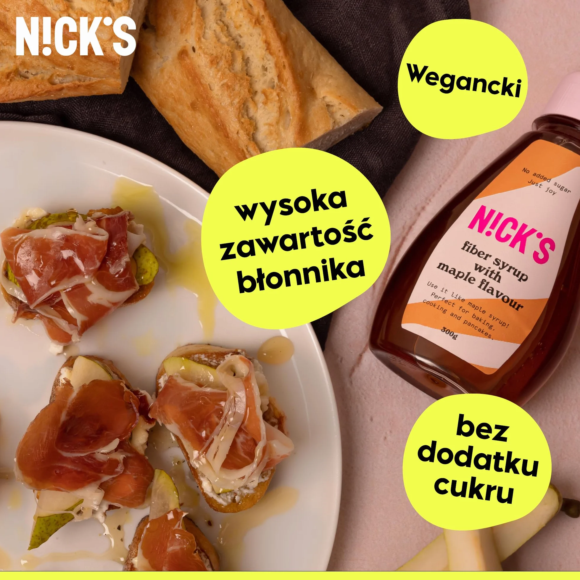 NICKS Fiber syrup, syrop z włókna, bogaty w błonnik, naturalny keto słodzący bez dodatku cukru, bez glutenu, zamiennik cukru o niskiej zawartości węglowodanów (300 g)