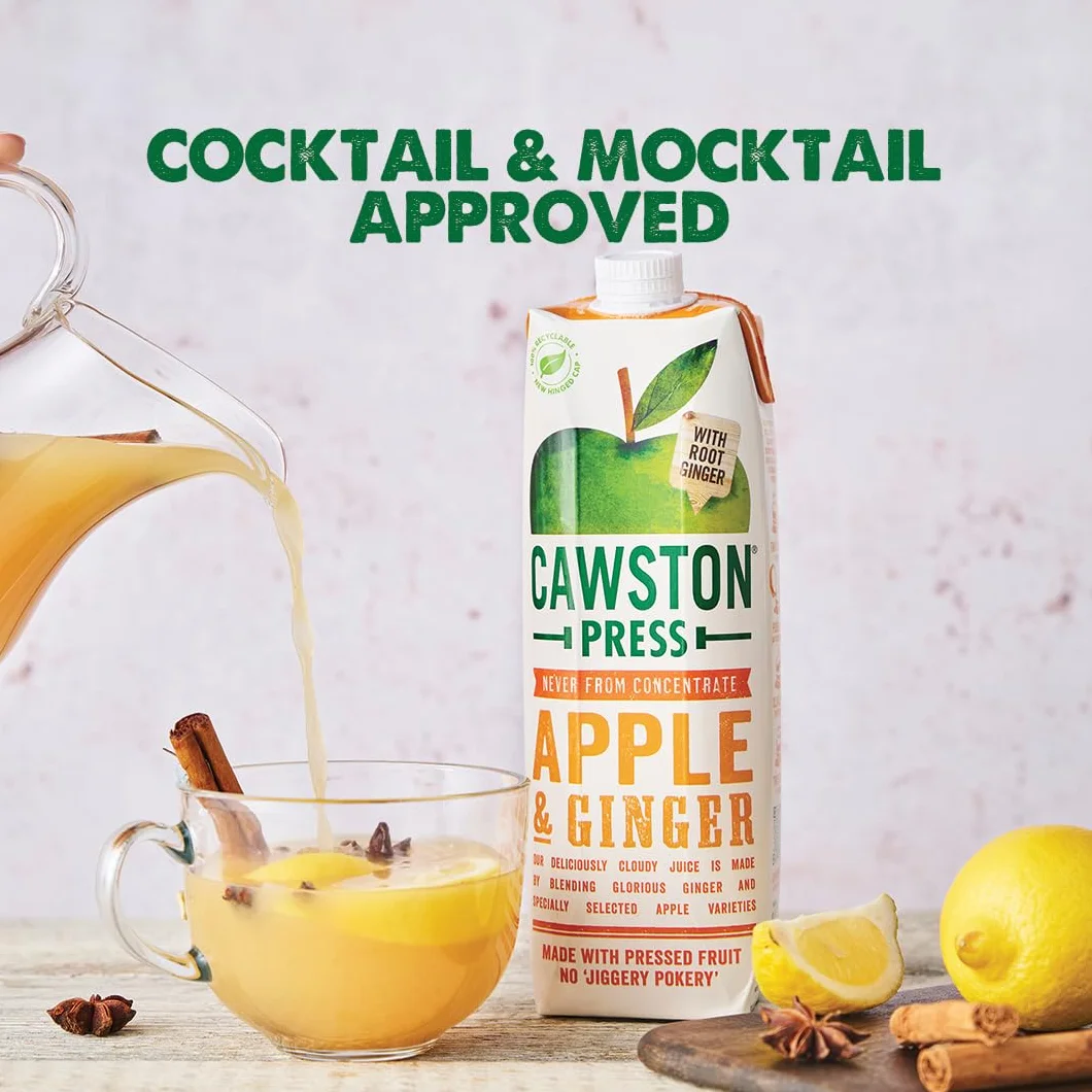 Cawston Press Sok wyciskany z jabłek i imbiru 1 l naturalny wegański bez dodatku cukru 6 szt