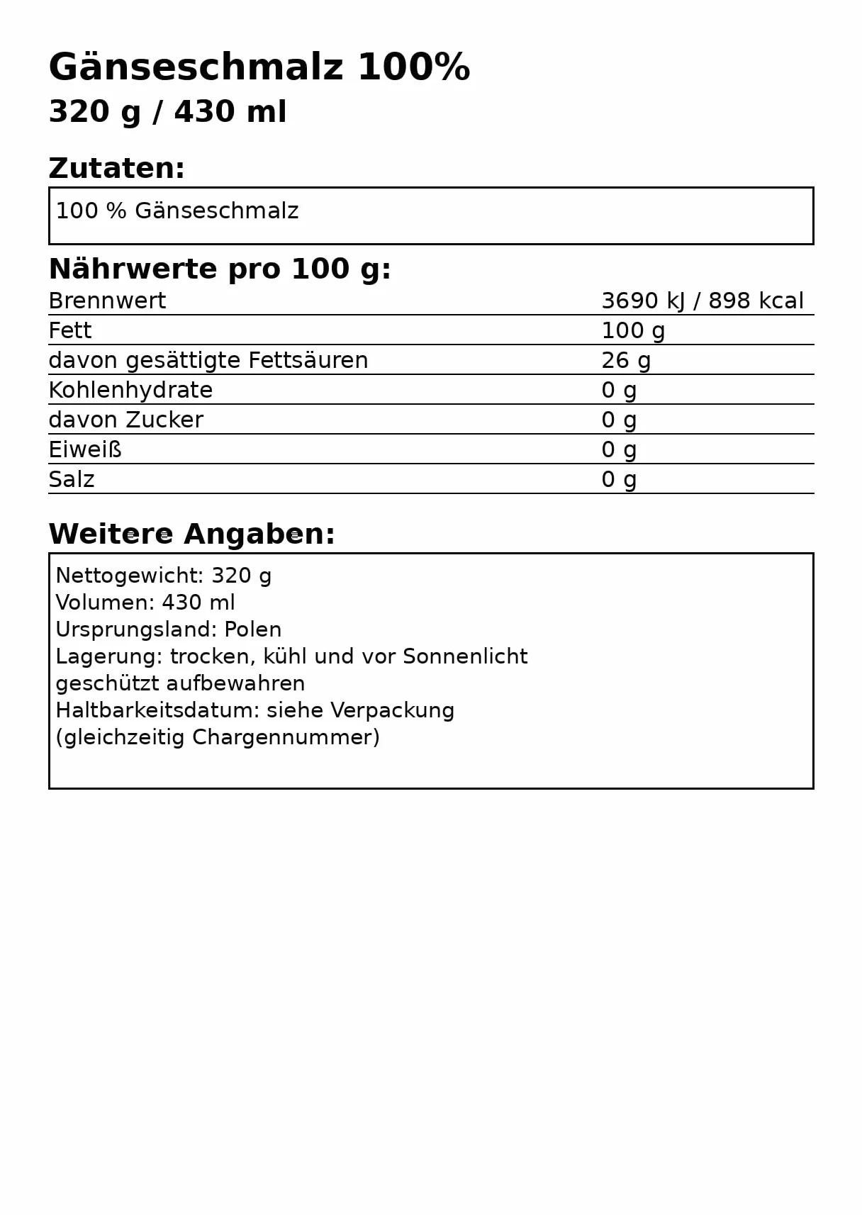 Schronisko Bukowina Smalec Gęsi 100%, 320g, Szklane Opakowanie