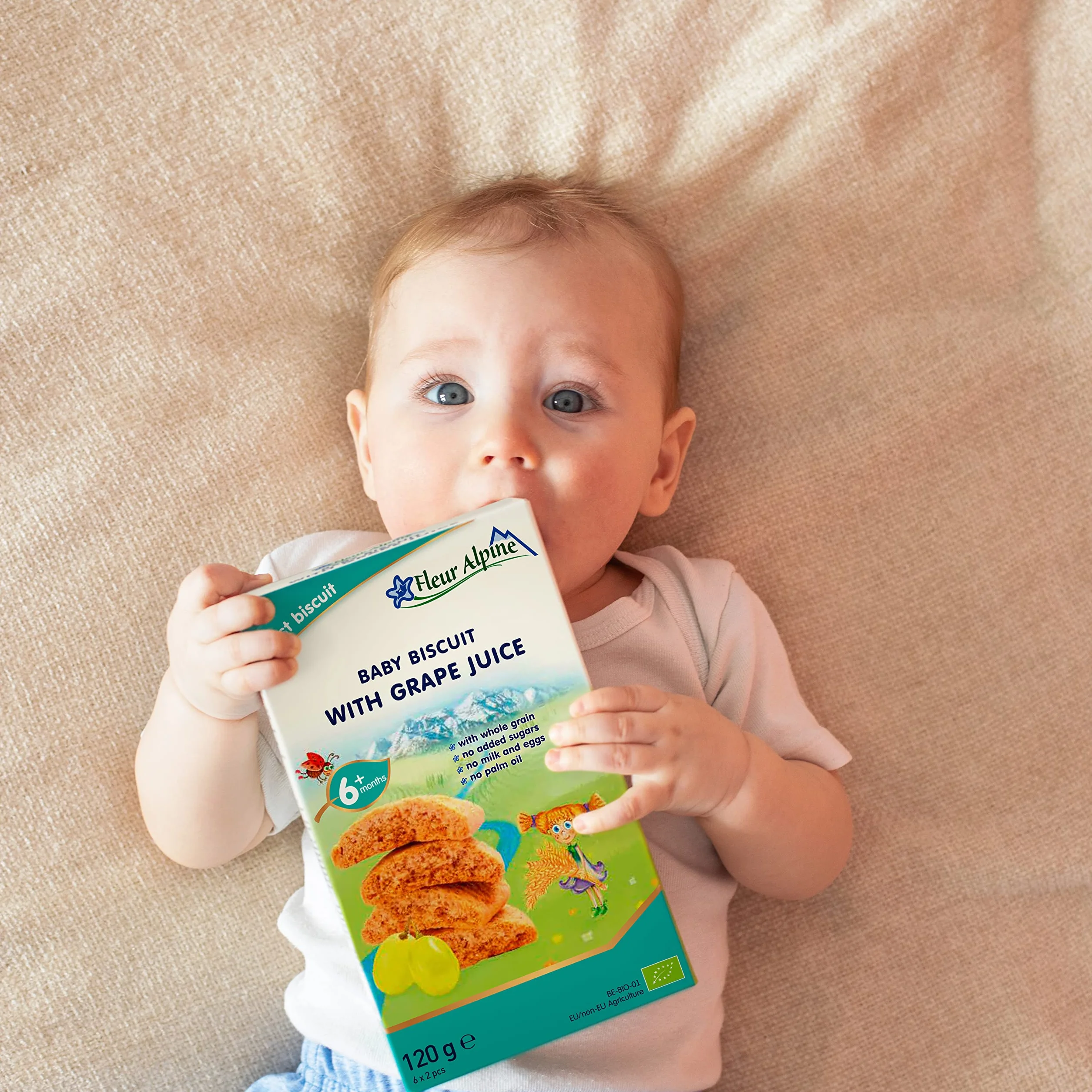 Fleur Alpine Baby Herbatniki z Sokiem Winogronowym -12x2 Pyszne przekąski dla niemowląt na pyszną, gładką owsiankę śniadaniową przekąskę między posiłkami | Łatwe ciasteczka pełnoziarniste| 6 miesięcy