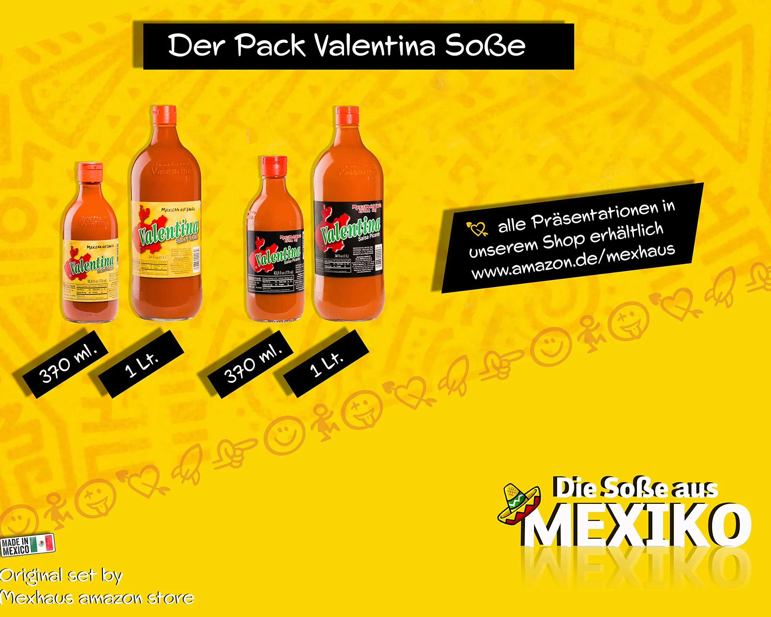 Valentina ostry sos i Valentina ekstra ostry / (opakowanie 2 szt.) – po 370 ml, bezglutenowy, beztłuszczowy i bezcukrowy, Viva México Collection by Mexhaus