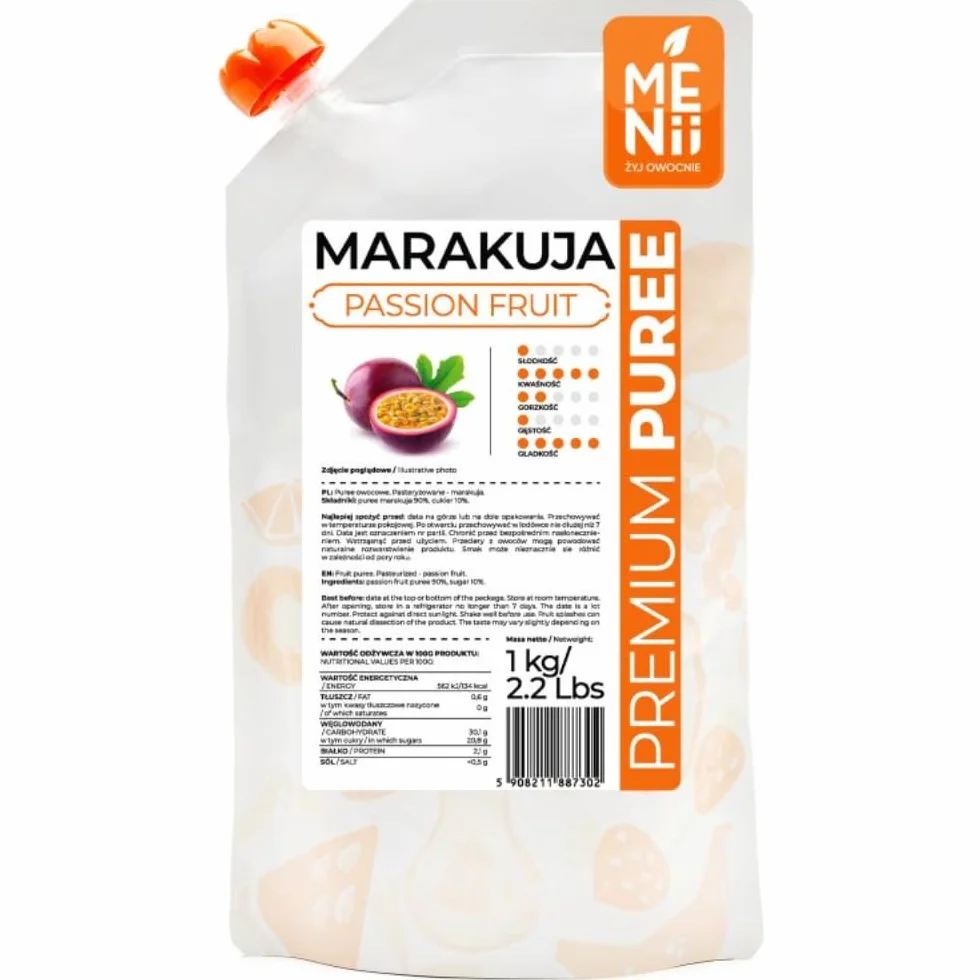 Marakuja Premium Puree Maracuja Pulpa Owocowa 1 kg do deserów, koktajli, twarogu, napojów, sorbetu, galaretki, marakui, Premium Puree, przecier owocowy
