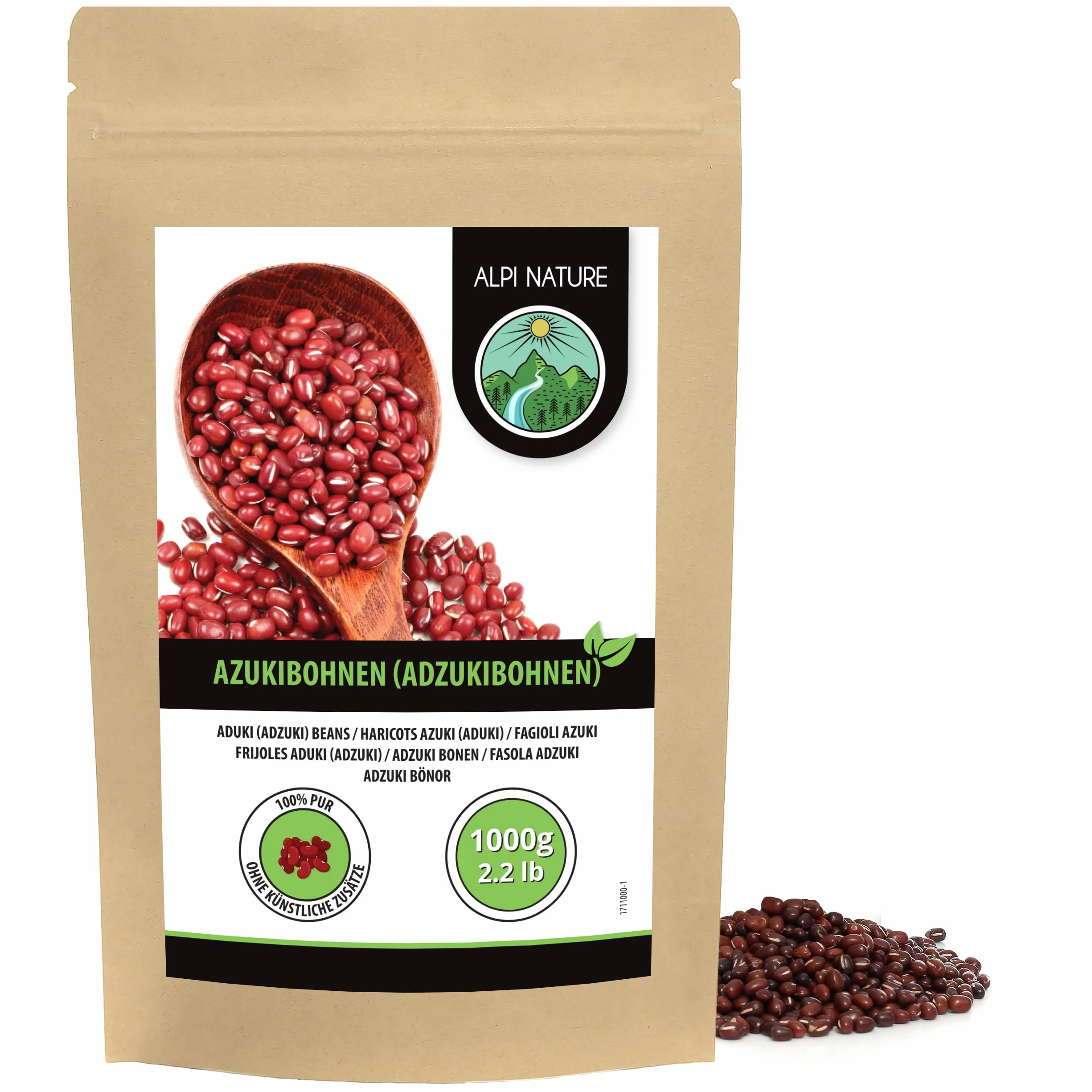 Alpi Nature Fasola Adzuki 1kg, Całe Czerwone Ziarna Fasoli Azuki, Bezglutenowe Rośliny Strączkowe
