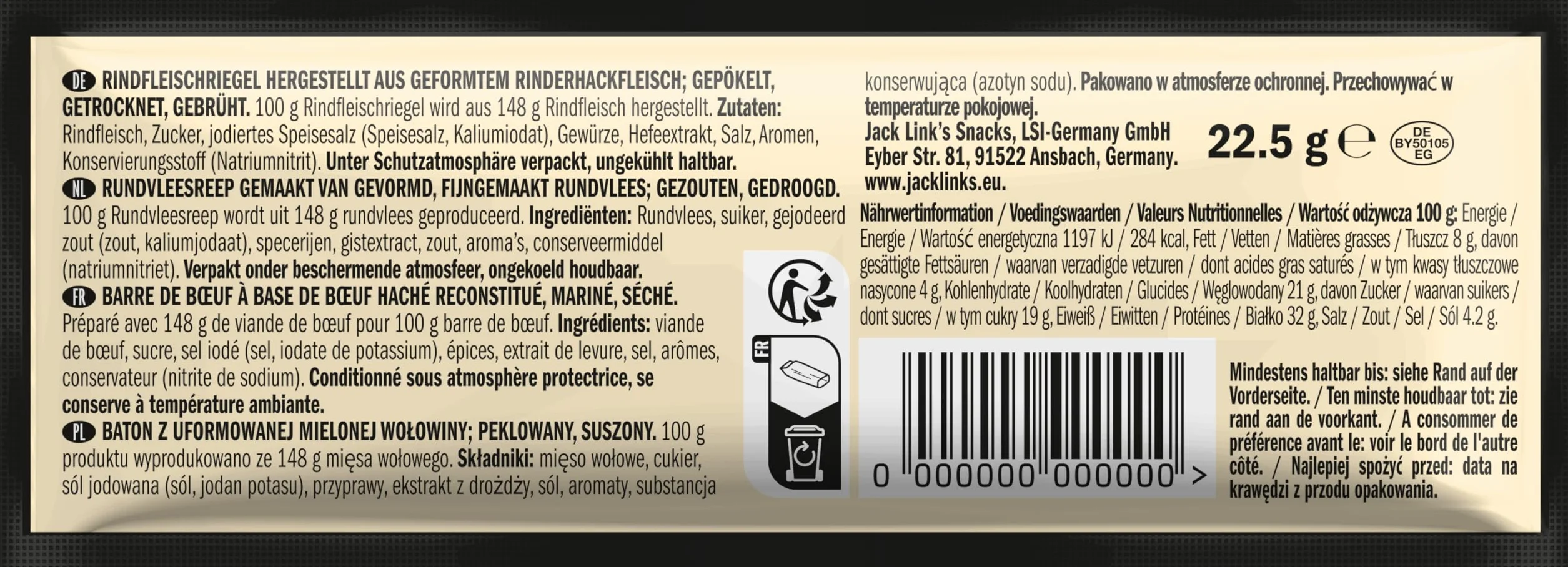 Jack Link's Original Proteinowy Baton z Wołowiny, Niskowęglowodanowe Batony Białkowe, Wysokobiałkowa Przekąska (14 x 22.5 G)