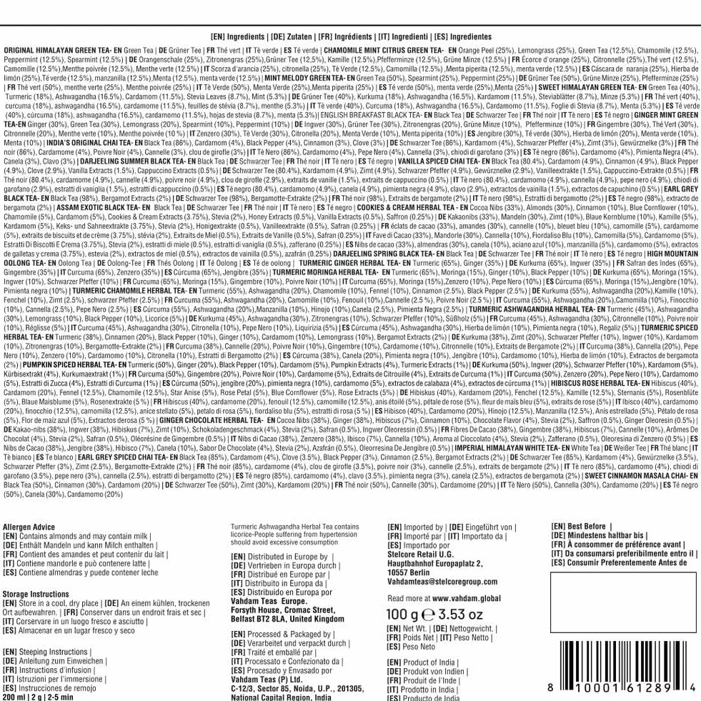 VAHDAM Różne próbki herbaty 20 odmian 40 torebek piramidy