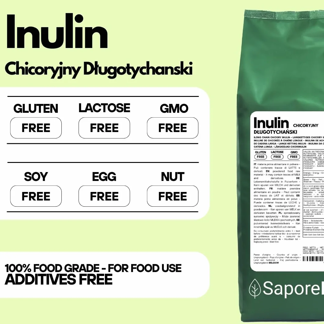 SaporePuro INULINA w proszku - 1000 gr - DŁUGI ŁAŃCUCH - Prebiotyczny błonnik roślinny z korzeni cykorii