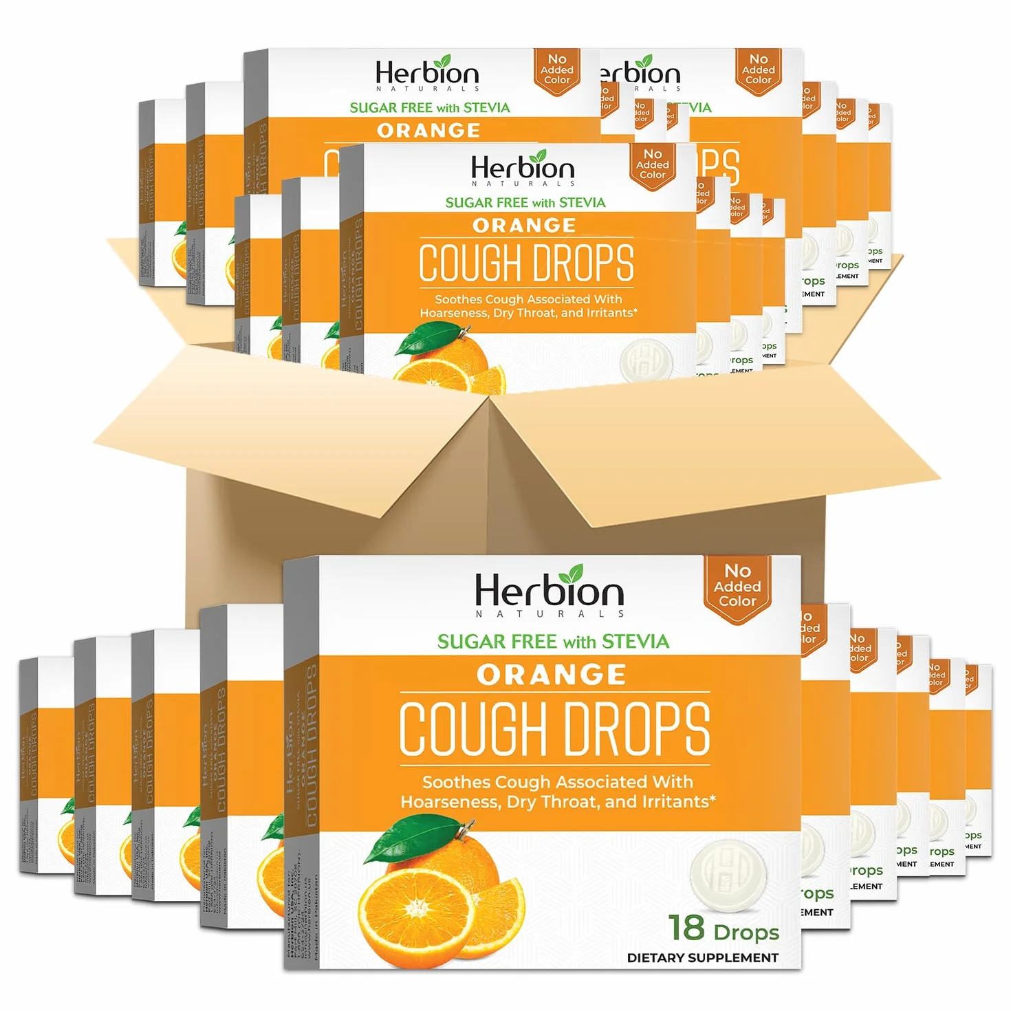Herbion Naturals pastylki na kaszel o naturalnym pomarańczowym smaku, bez cukru ze Stewią, Suplement diety, łagodzi kaszel, 18 pastylek do ssania (opakowanie 48 sztuk)