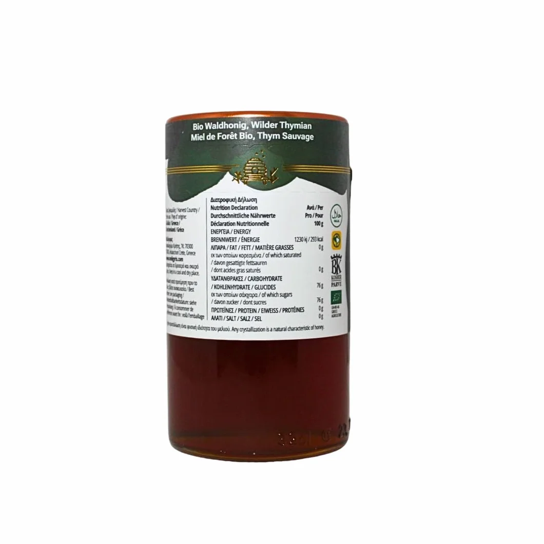 Meligyris – Ekologiczny Kreteński Miód Leśny z Dzikim Tymianem – 100% Surowy, Niefiltrowany i Naturalny – Bio Miód z Krety – 450 g