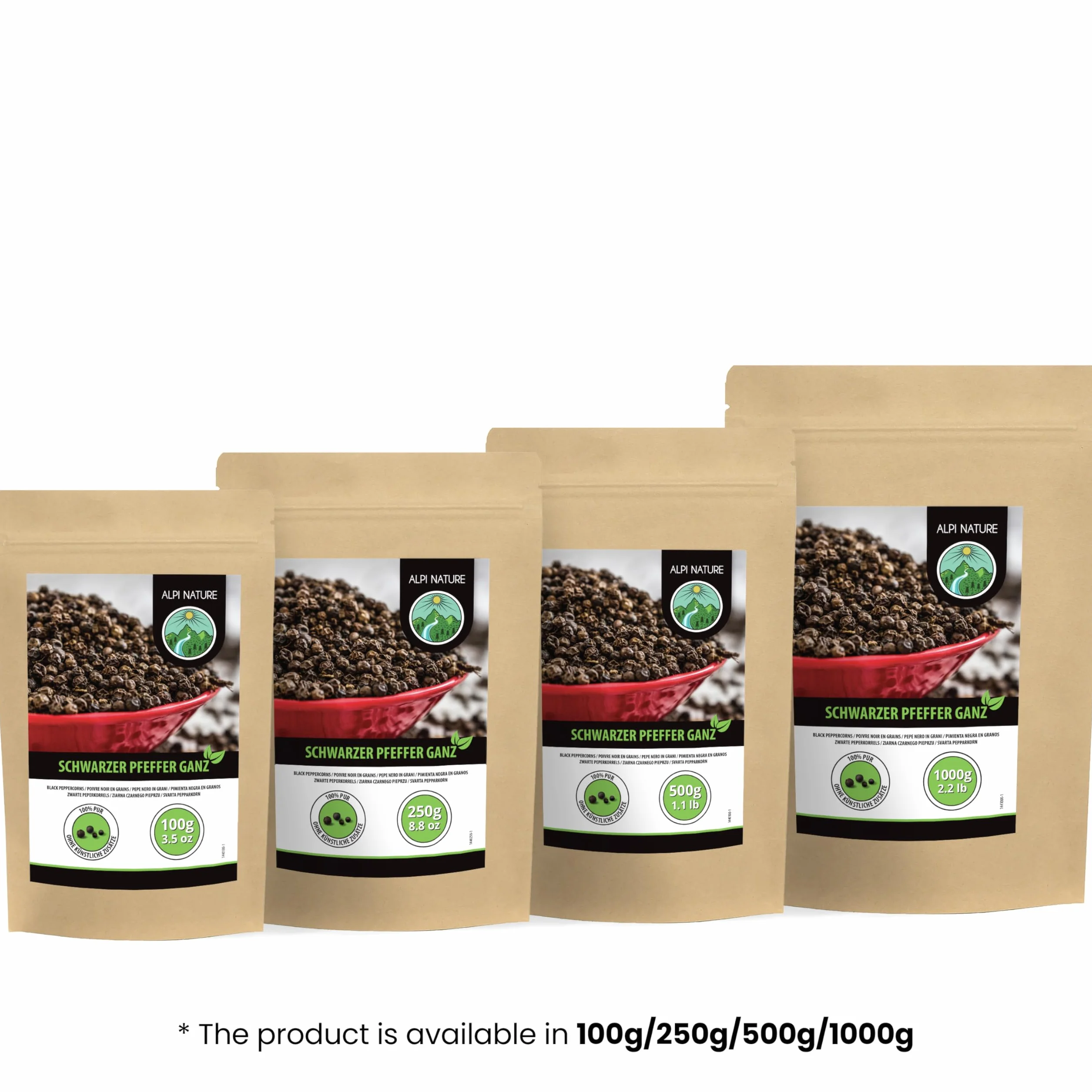 Schwarzer Pfeffer ganz 250g Pfefferkörner naturrein vegan