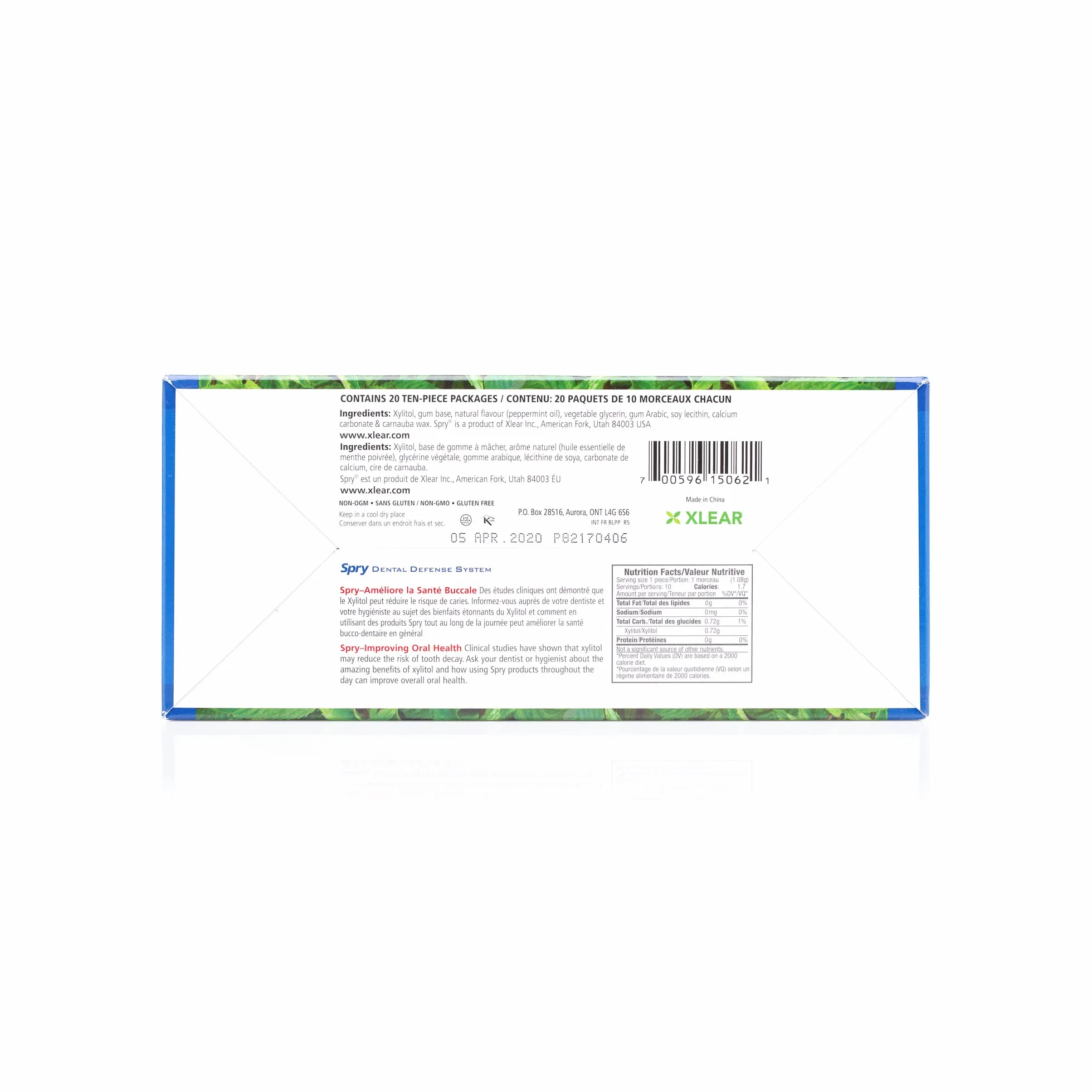 Spry Fresh Naturalna Guma do Żucia z Ksylitolem – Bez Cukru, Bezglutenowa, Świeży Oddech (Peppermint, 20 Blister Cards)