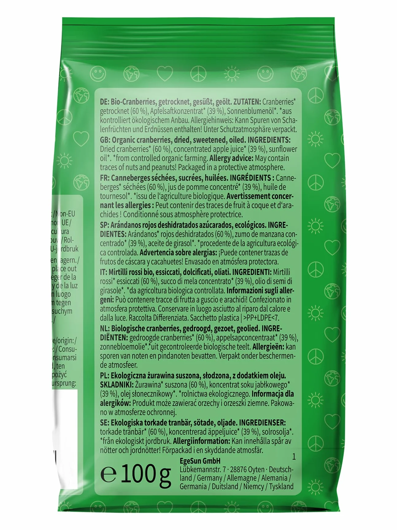 Mundo Feliz Organiczna Żurawina Suszona 5 X 100 G