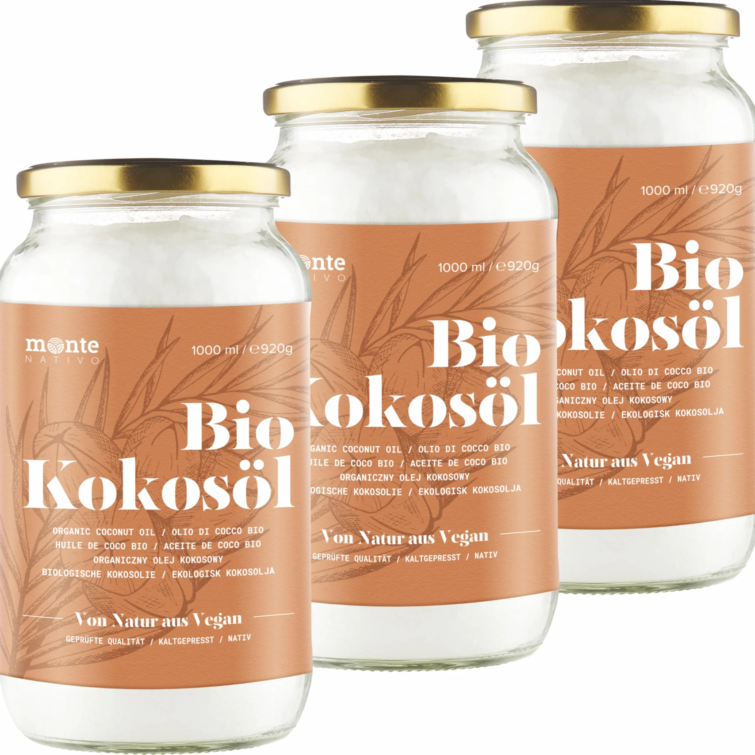 MonteNativo Bio olej kokosowy 1. tłoczenie na zimno 3 x 1000 ml