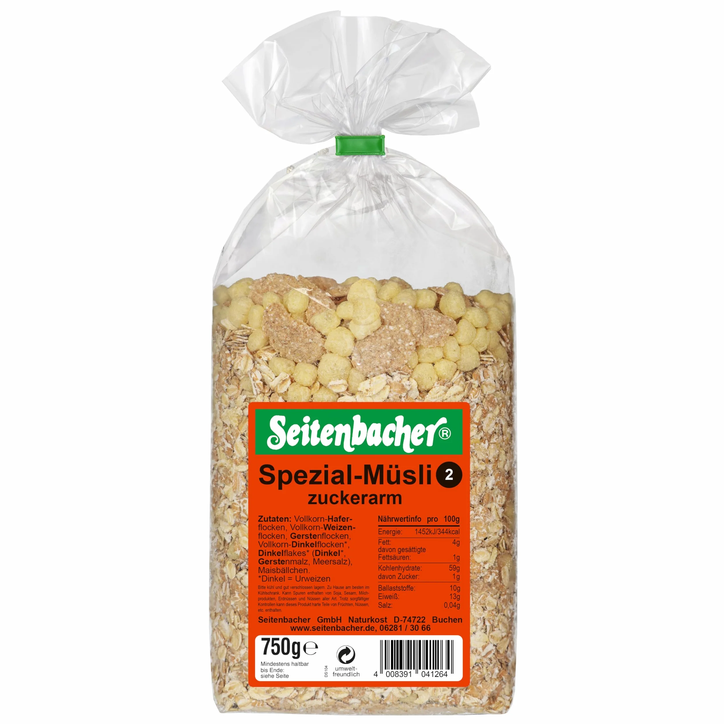 Seitenbacher Spezial Müsli 2 I z Chia I pełnoziarniste zboża I bez dodatku cukru I bez dodatku tłuszczu I bez rodzynek I (3 x 750 g)