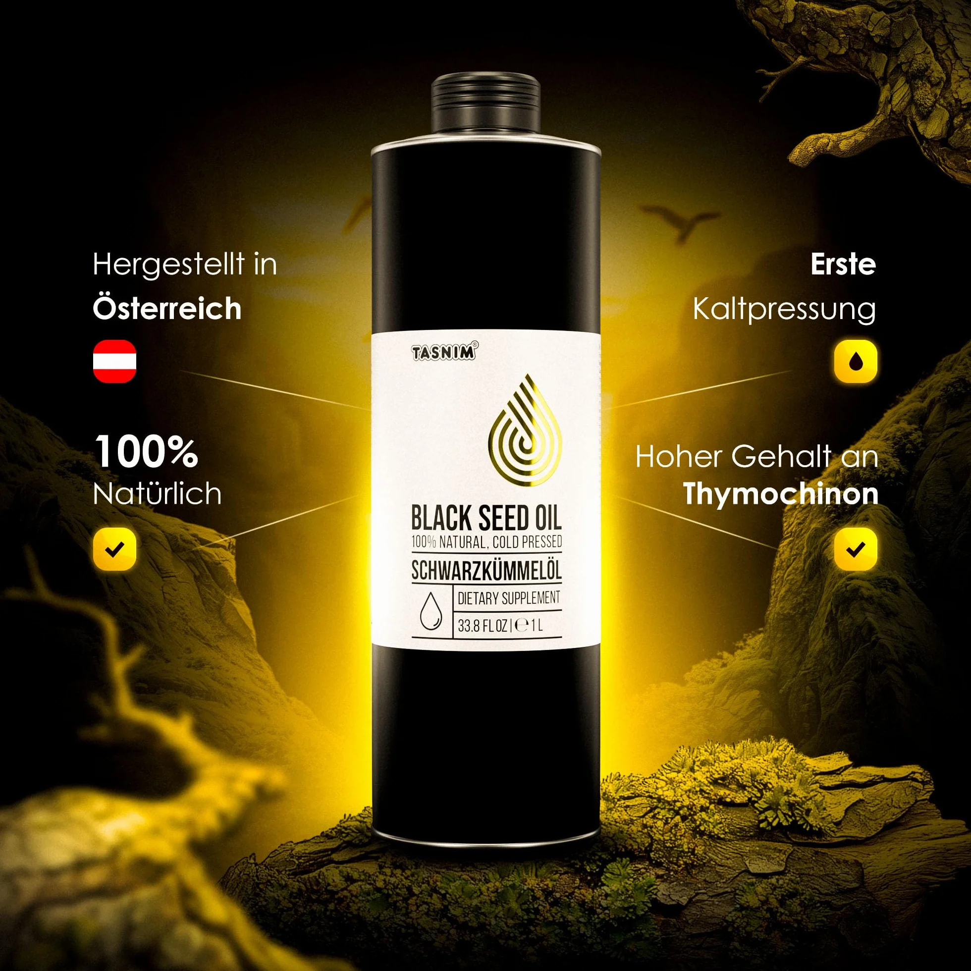 Olej z czarnuszki 1000 ml tłoczony na zimno z etiopskich nasion Tasnim