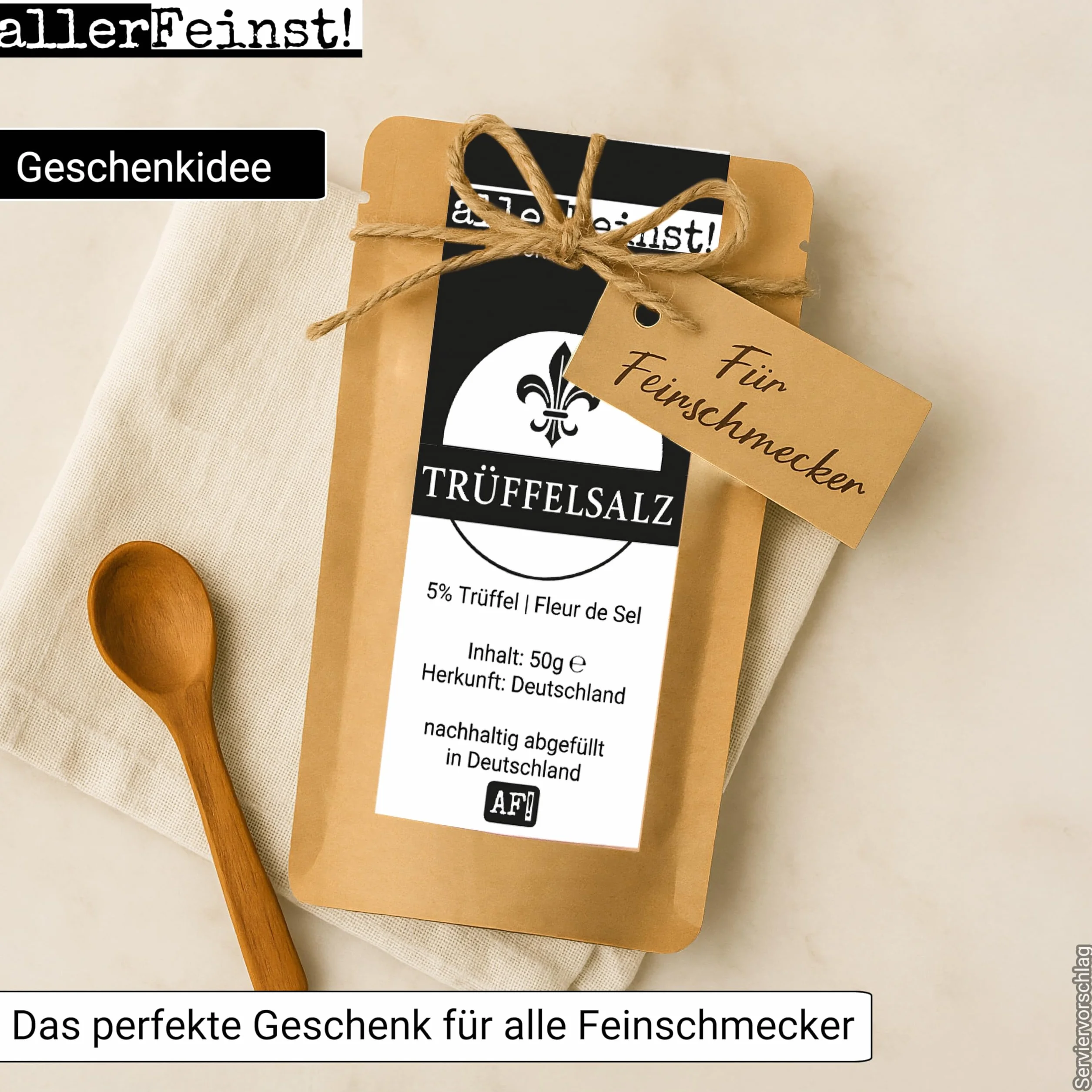allerFeinst! - Sól truflowa premium z 5% truflą | Gourmet Fleur de Sel przyprawa truflowa | prawdziwa trufla letnia | tuber aestivum, 1 opakowanie (1 x 50 g)
