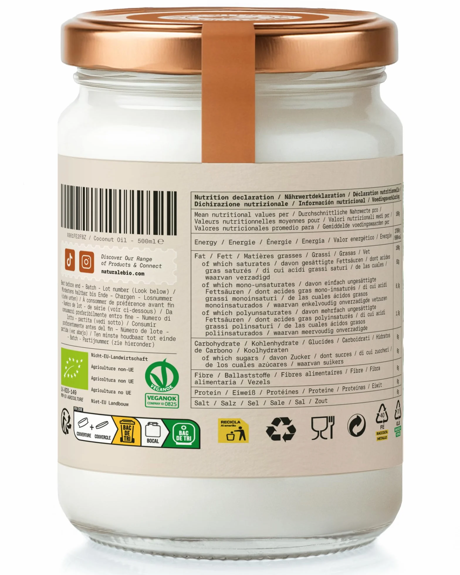 Olej kokosowy ekologiczny Extra Virgin 500 ml. Surowy i tłoczony na zimno. Organiczny, naturalny i czysty. Bio natywny i nierafinowany. Kraj pochodzenia Sri Lanka. NaturaleBio