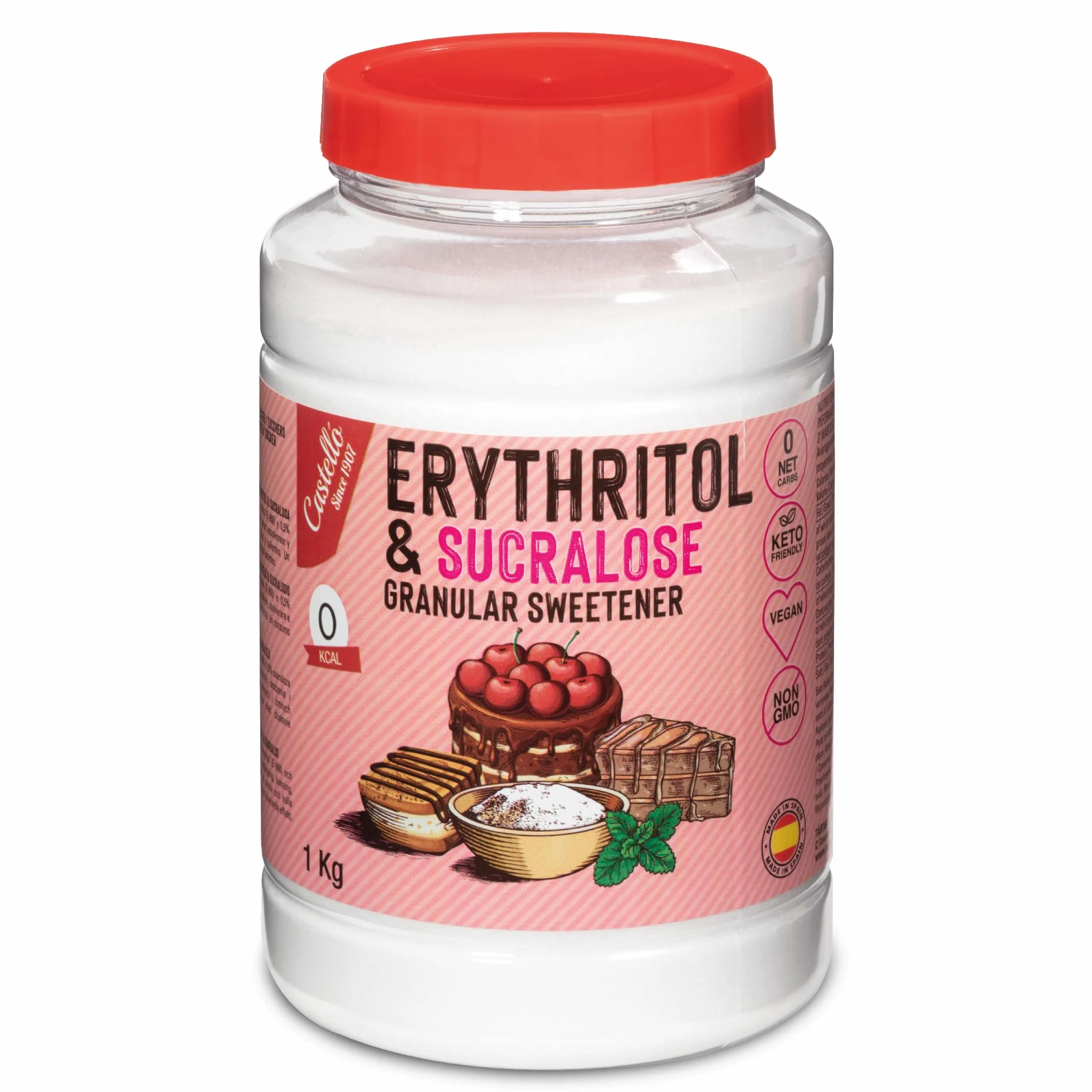 Erytritol + Sukraloza 1:4 Słodzik | 1g = 4g cukru | 0 Węglowodanów Netto - 0 Kalorii - 0 Indeks Glikemiczny - Keto - Bez GMO - Castello since 1907 - 1 kg