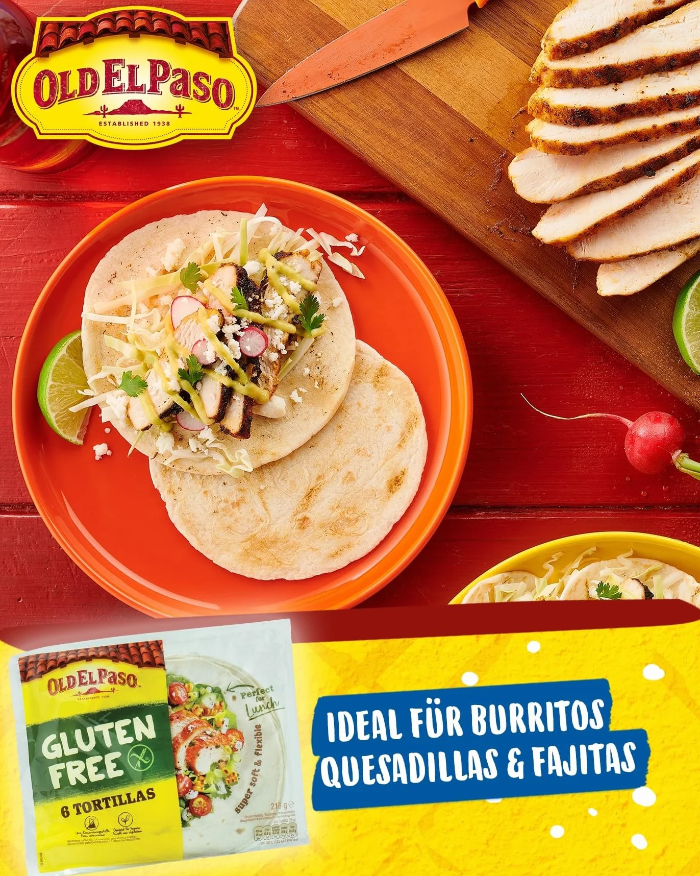Old El Paso Tortille – bezglutenowe – meksykańskie okłady z tapioki, komosy ryżowej i kukurydzy – 1 x 216 g