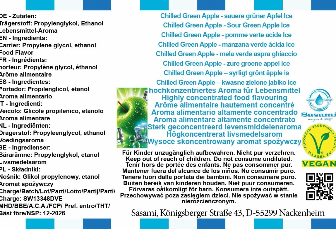 Chilled Green Apple – kwaśne zielone jabłko Ice aromat koncentrat – Wegański – Sasami – 10ml